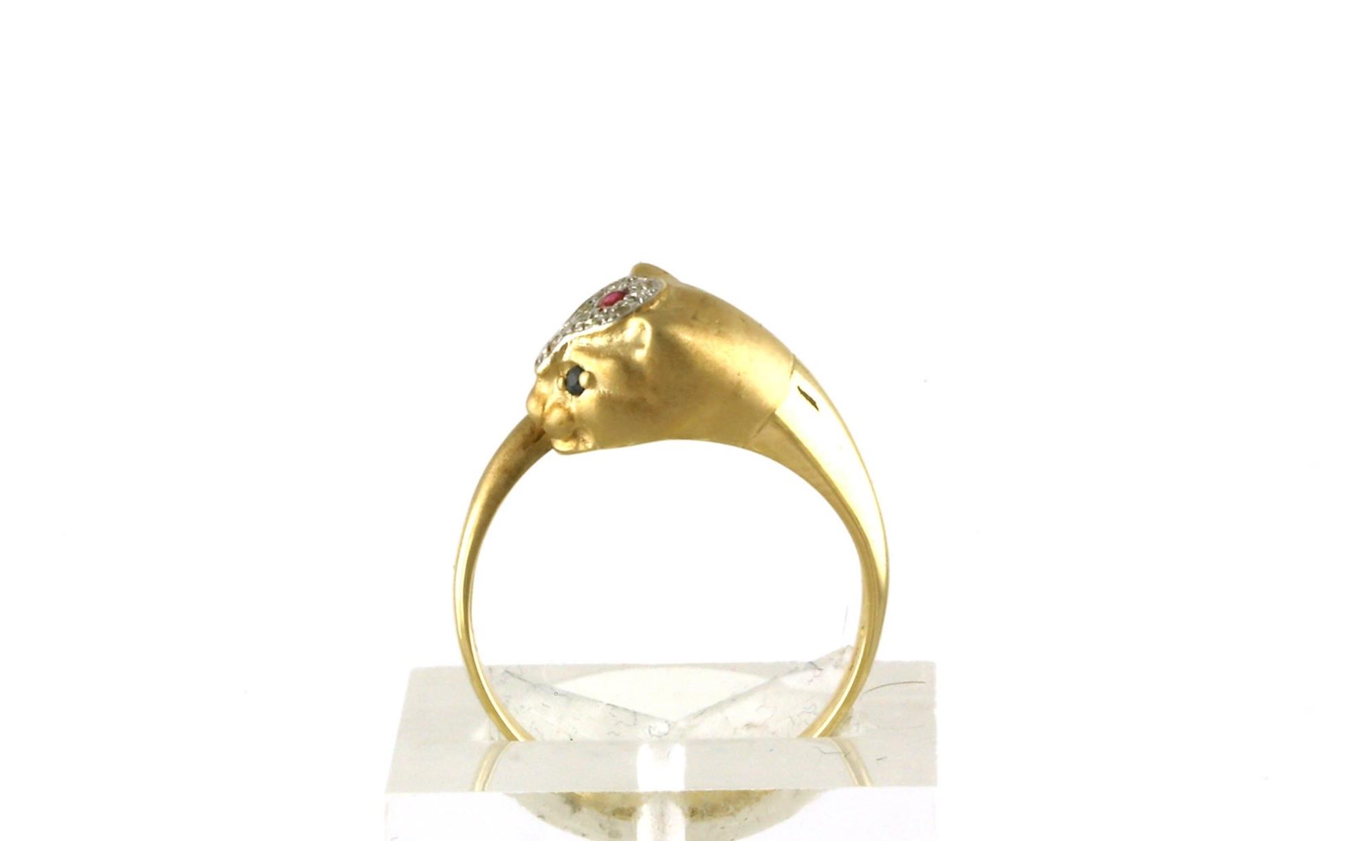 Estate Piece: Cat Diamond, Ruby, and Sapphire Ring in Yellow Gold (0.08CTS TWT)