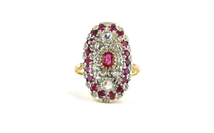 content/products/Estate Piece: Large Oval Cluster Ruby and Diamond Ring in Two-tone Yellow Gold and Sterling Silver