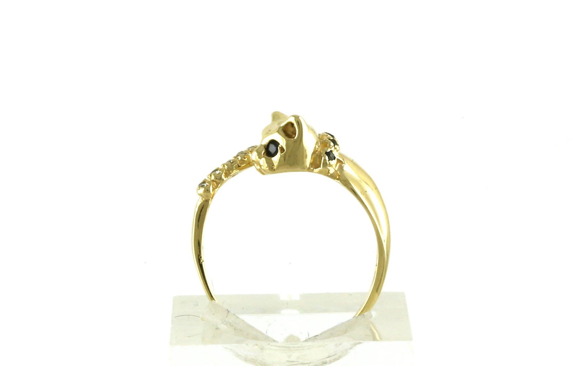 Estate Piece: Cat Diamond and Sapphire Bypass Ring in Yellow Gold (0.08cts TWT) side