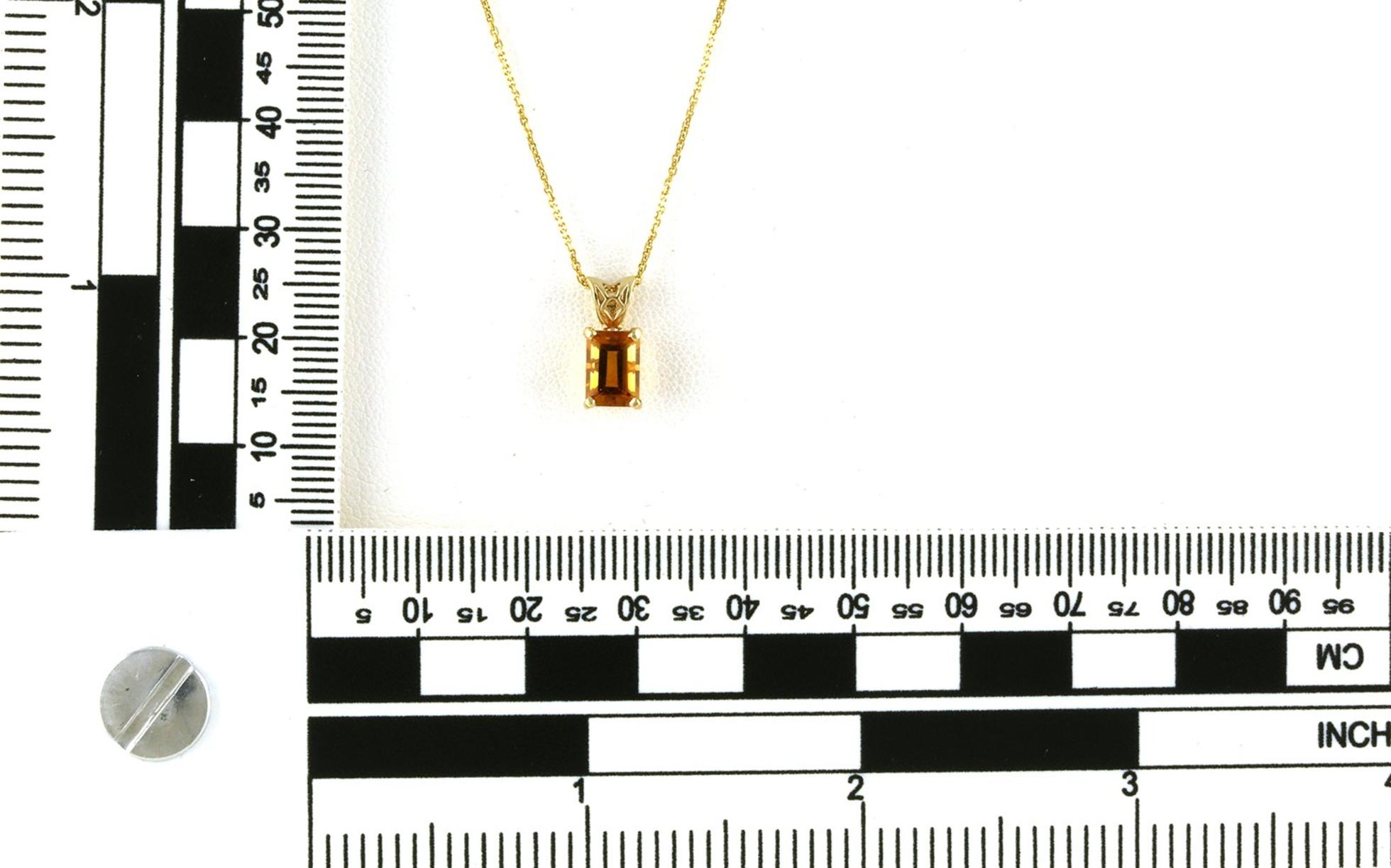 Estate Piece: Solitaire-style Emerald-cut Citrine Necklace with Scroll Detail on Bail in Yellow Gold scale