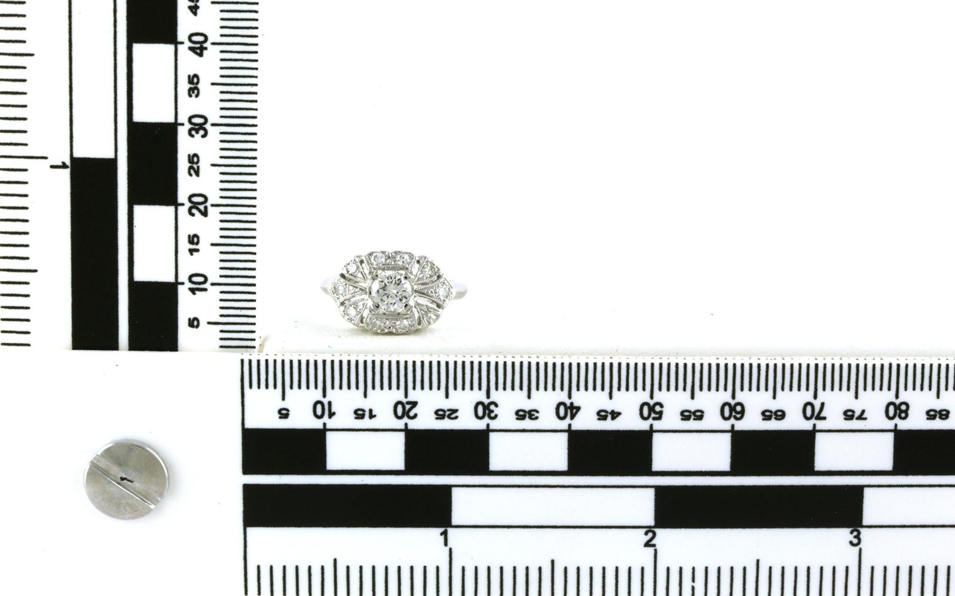 Estate Piece: Vintage Filigree-style Diamond Cluster Ring in White Gold (0.60cts TWT) scale