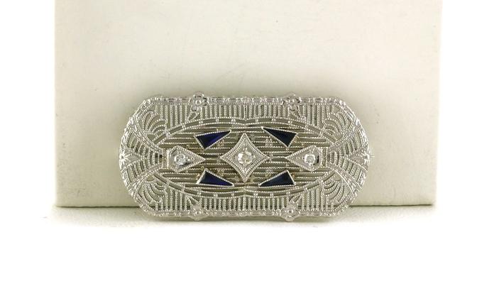 content/products/Estate Piece: Filigree Diamond and Lab Grown Sapphire Pin/Brooch in White Gold