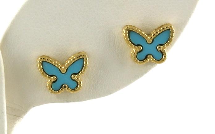 content/products/Butterfly Turquoise Stud Earrings with Rope Edge Detail in Yellow Gold