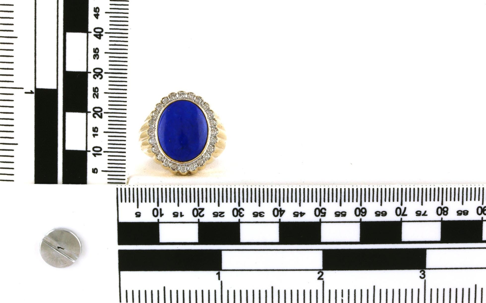 Estate Piece: Oval Halo-style Blue Lapis and Diamond Cocktail Ring in Yellow Gold scale