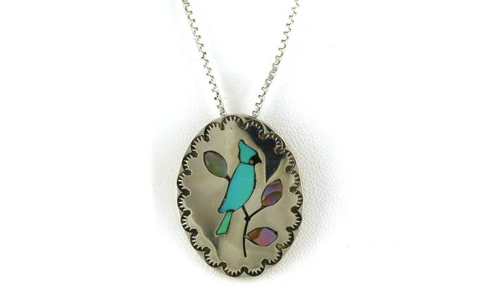 content/products/Estate Piece: Blue Jay Inlayed Turquoise, and Mother of Pearl Necklace in Sterling Silver
