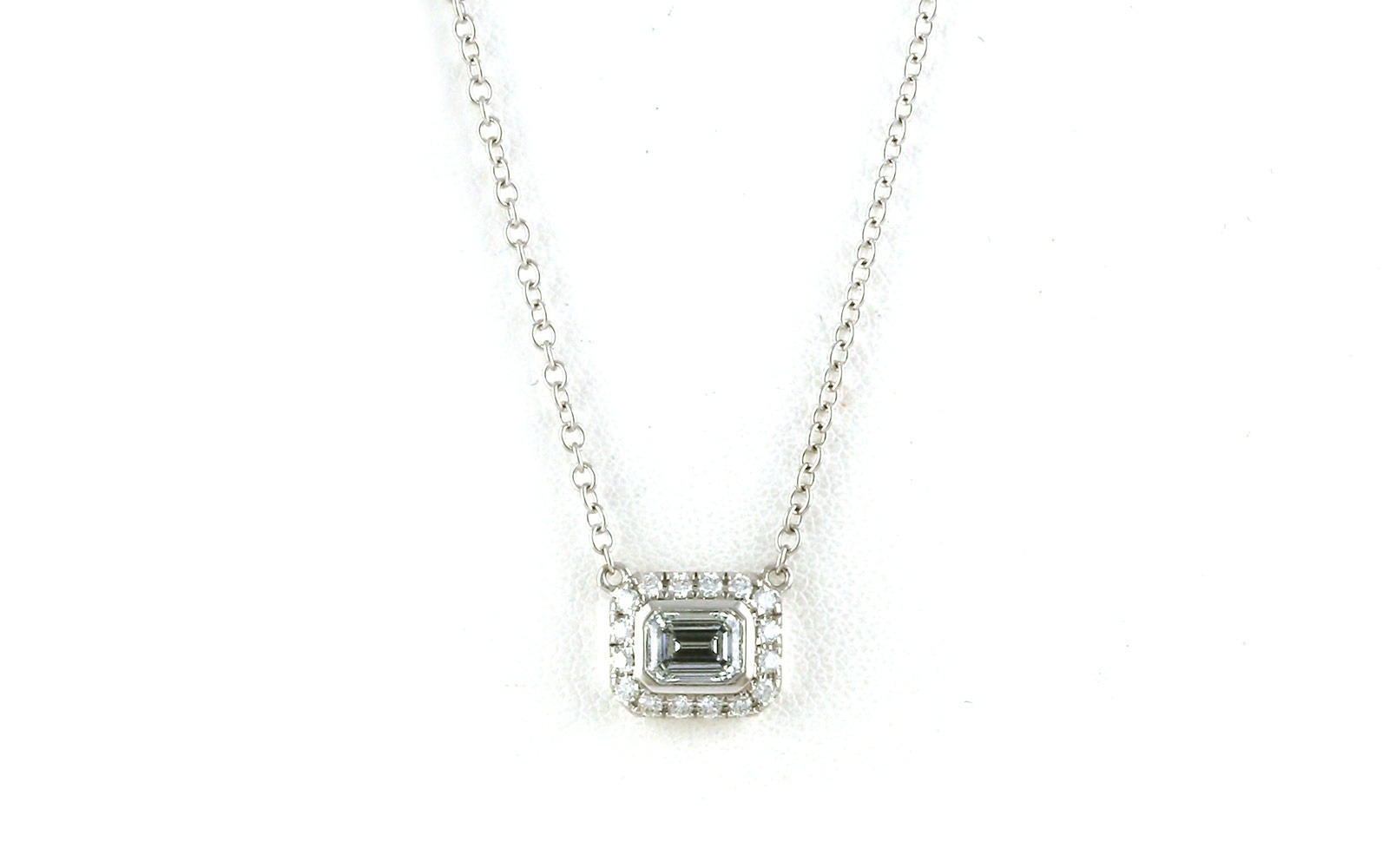 Estate Piece: Halo-style Sideways Emerald-cut Diamond Necklace in White Gold (0.50cts TWT)