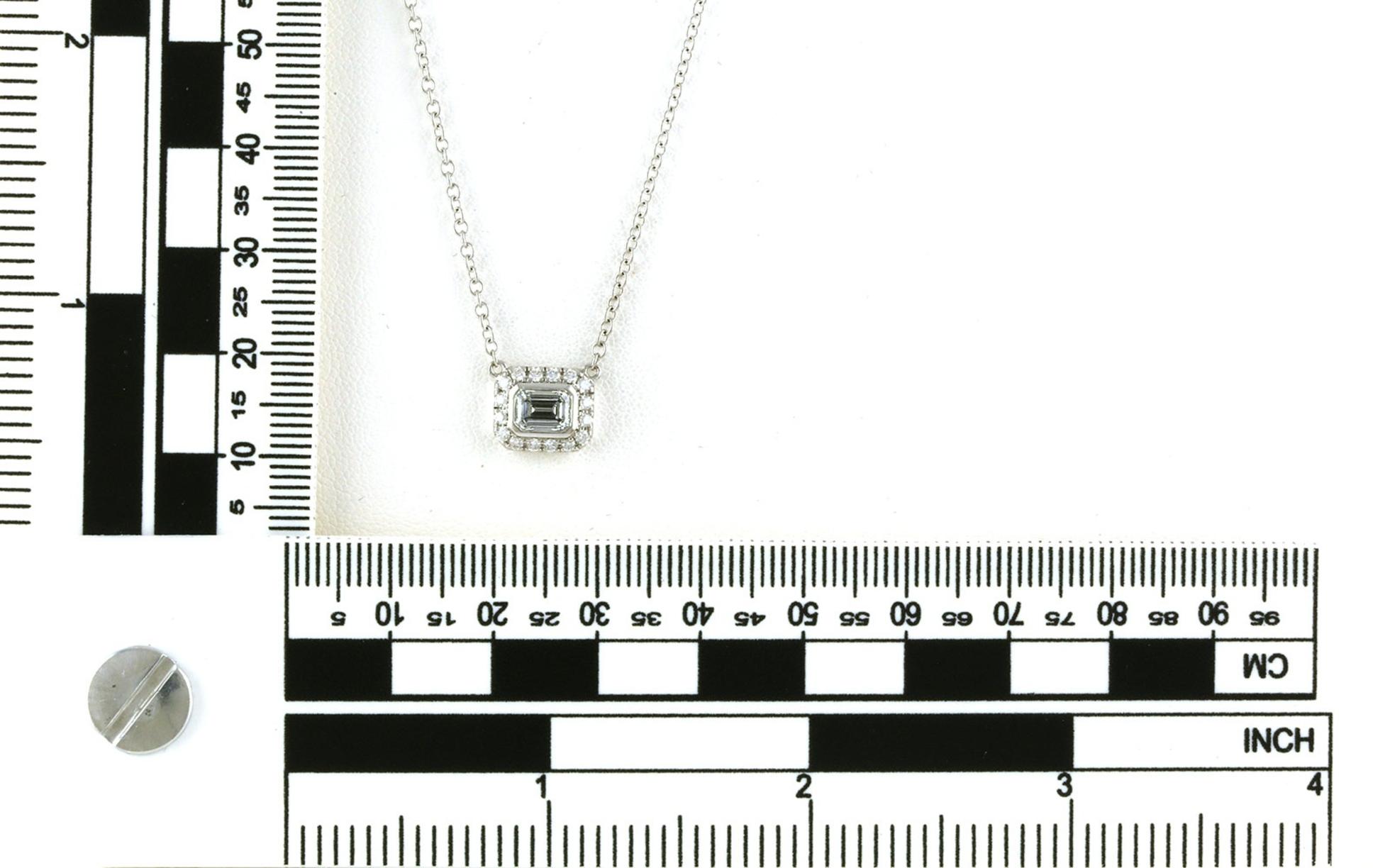 Estate Piece: Halo-style Sideways Emerald-cut Diamond Necklace in White Gold (0.50cts TWT) scale