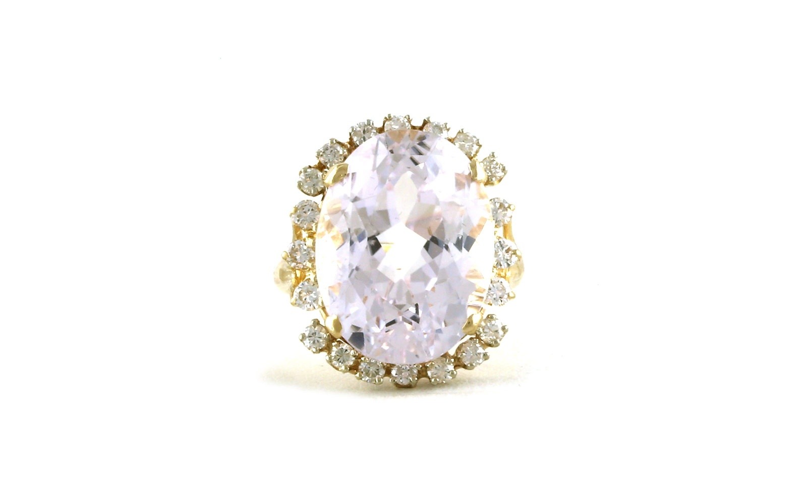 Estate Piece: Halo-style Oval-cut Kunzite and Diamond Cocktail Ring in Yellow Gold (15.75cts TWT)
