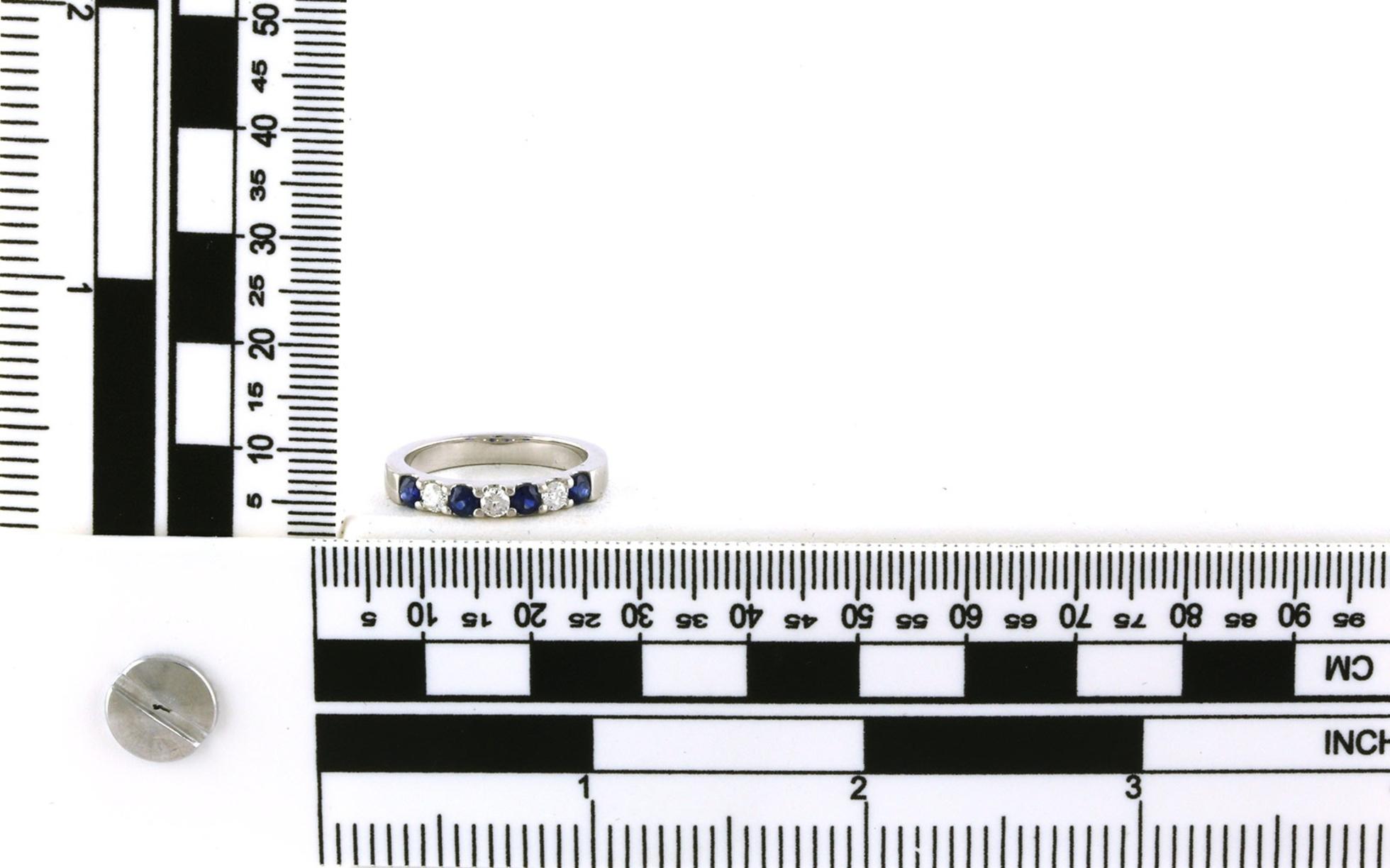 Estate Piece: Alternating Sapphire and Diamond Ring in White Gold (0.56cts TWT) scale