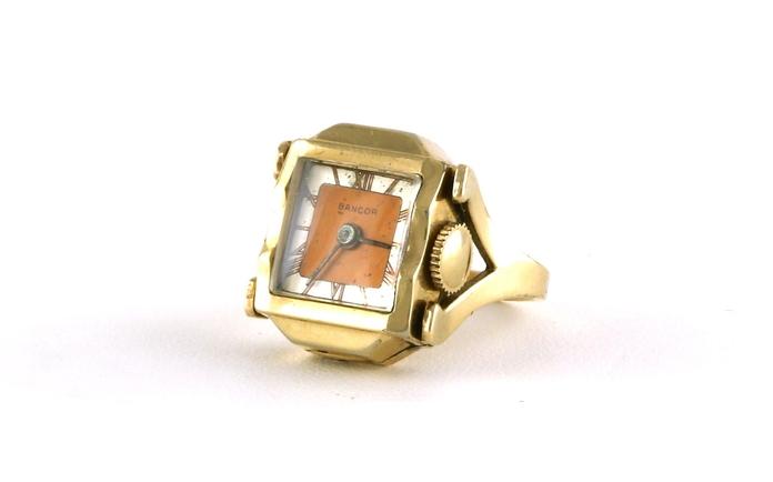 content/products/Estate Piece: Bancor Watch Ring with Two-tone Orange and White Dial in Yellow Gold angled