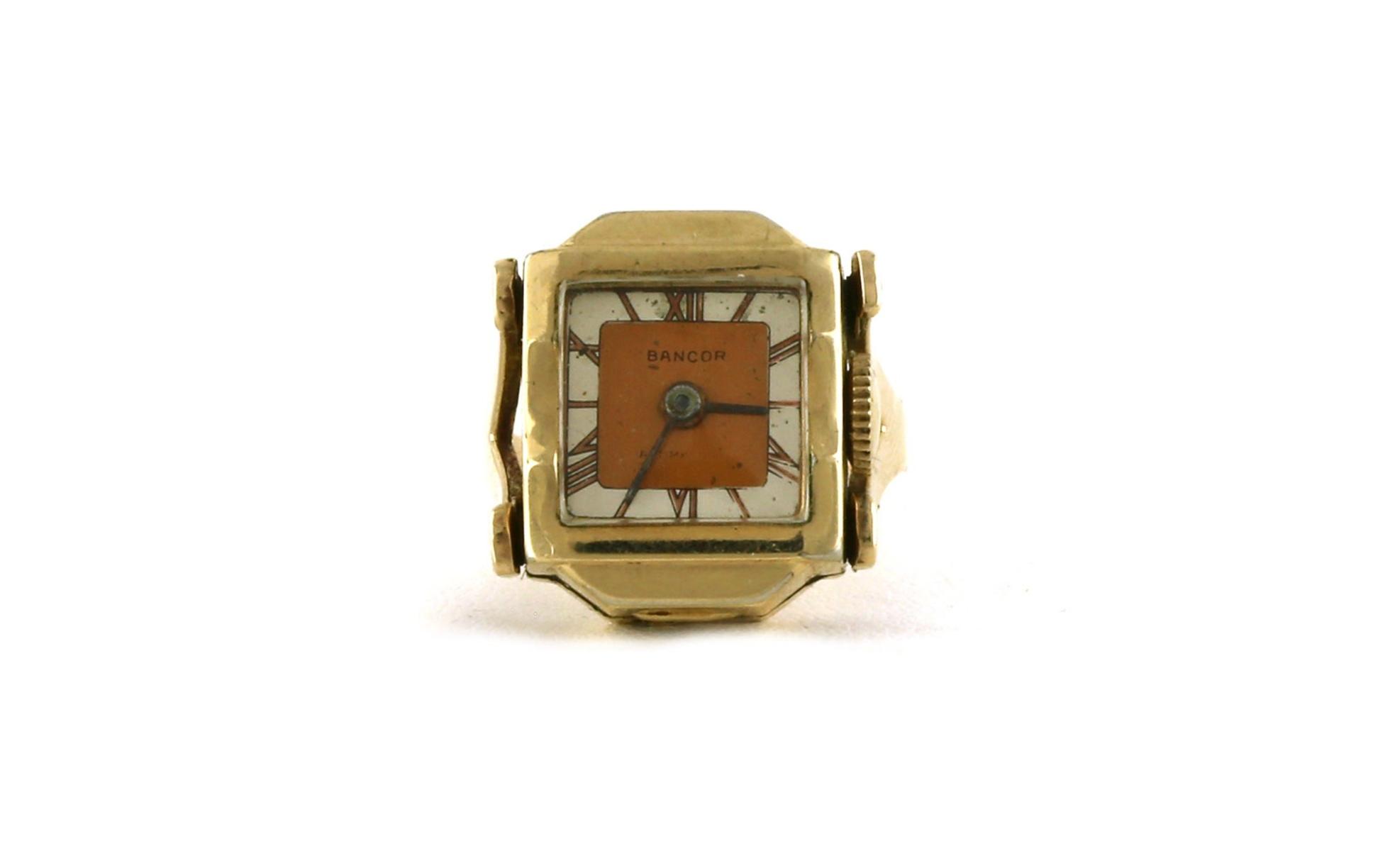 Estate Piece: Bancor Watch Ring with Two-tone Orange and White Dial in Yellow Gold