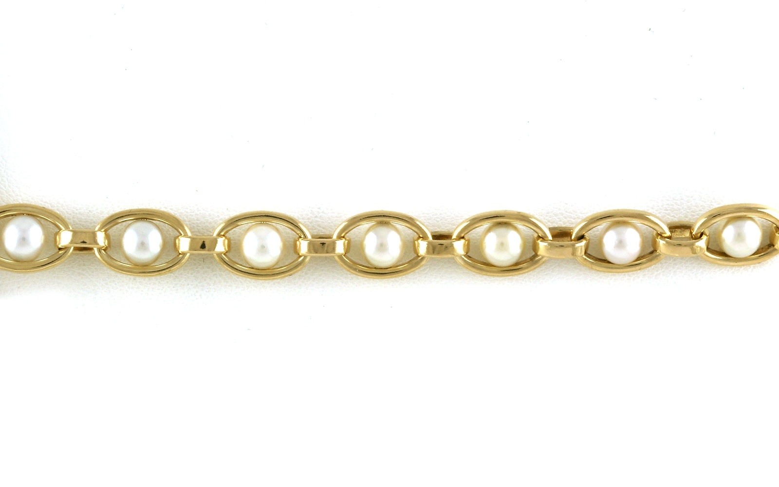 Estate Piece: Oval link Pearl Line Bracelet in Yellow Gold