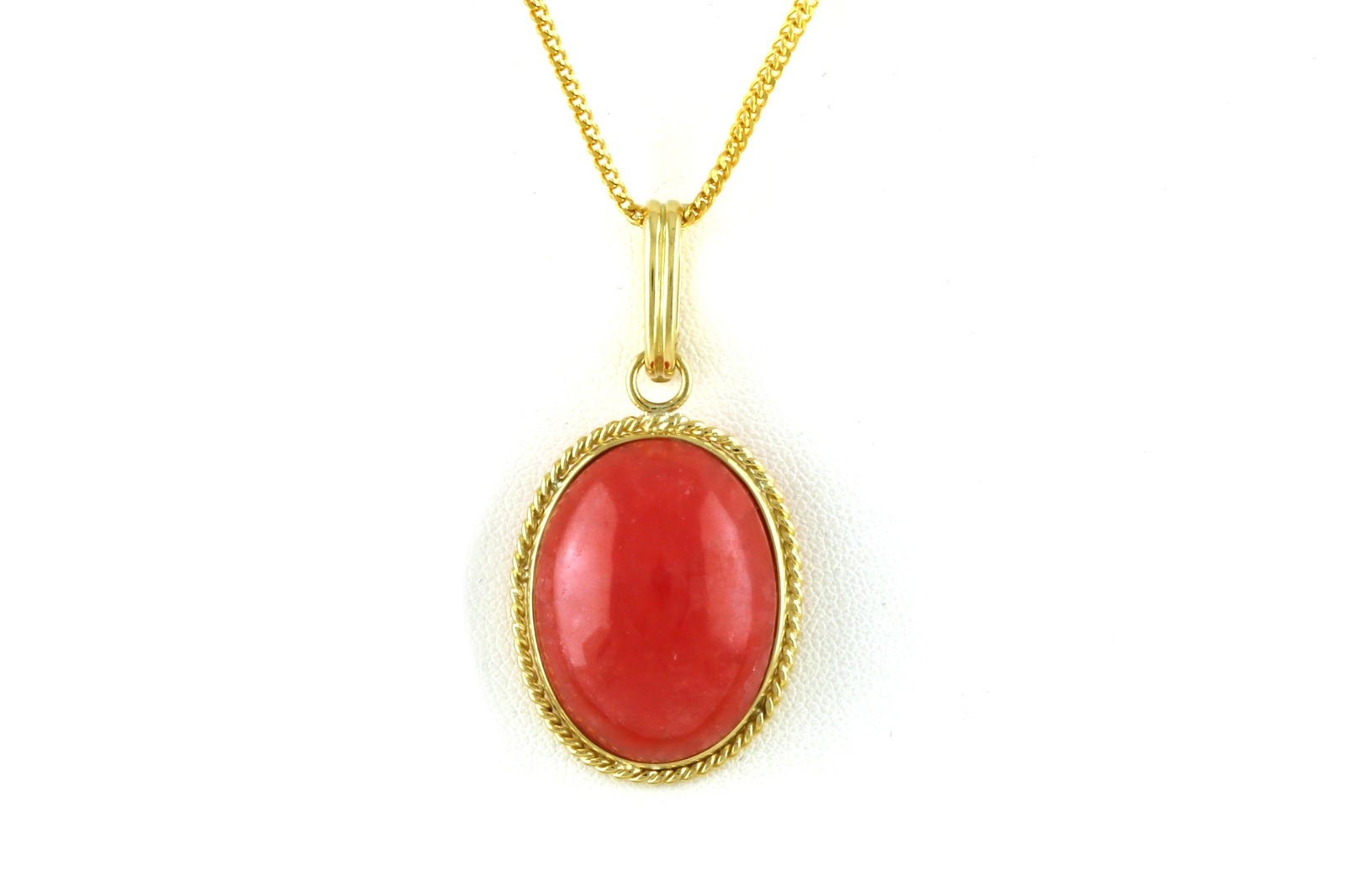 Estate Piece: Cabochon Jade Oval Pendant with Rope Detail in Yellow GoldEstate Piece: Cabochon Jade Oval Pendant with Rope Detail in Yellow Gold