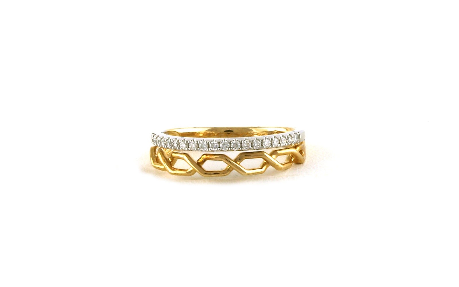2-Row Chain Link and Pave Diamond Ring in Two-tone Yellow and White Gold (0.15cts TWT)