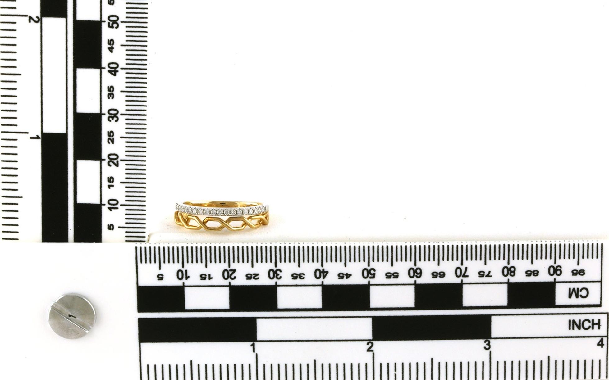 2-Row Chain Link and Pave Diamond Ring in Two-tone Yellow and White Gold (0.15cts TWT) scale
