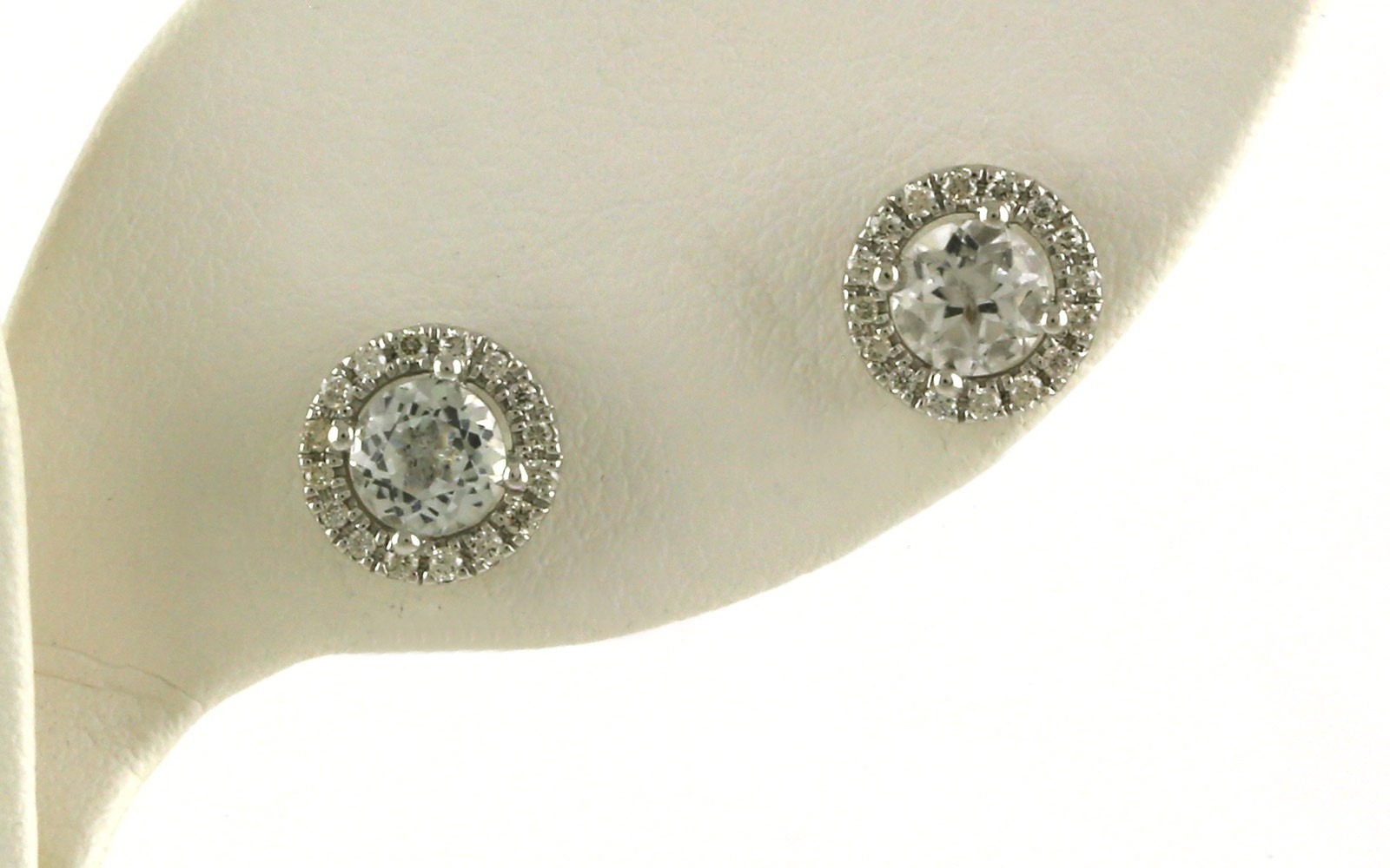 Halo-style White Topaz and Diamond Stud Earrings in White Gold (1.38cts TWT)