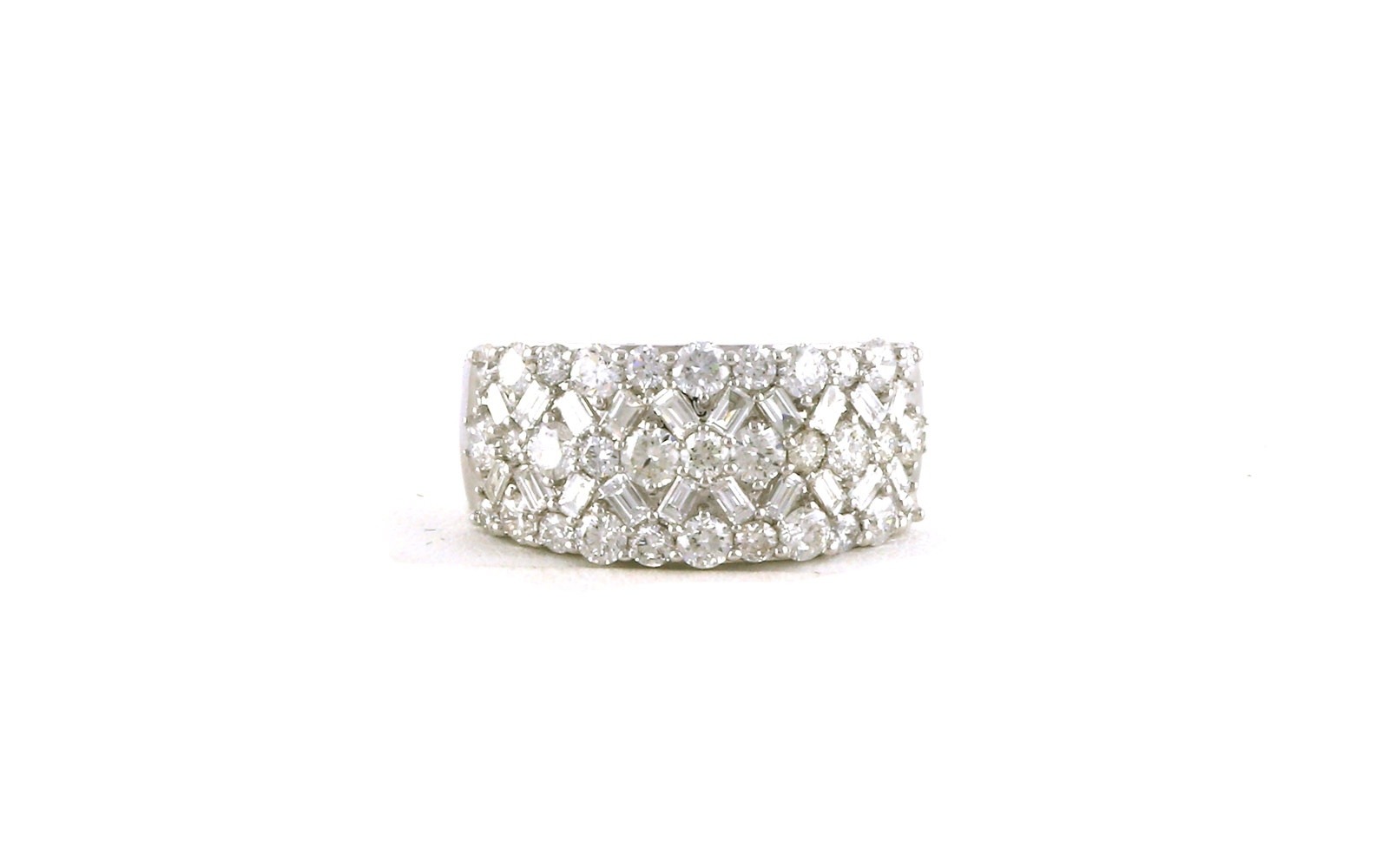Wide 5-Row Pave Baguette-cut and Round Diamond Ring in White Gold (2.16cts TWT)