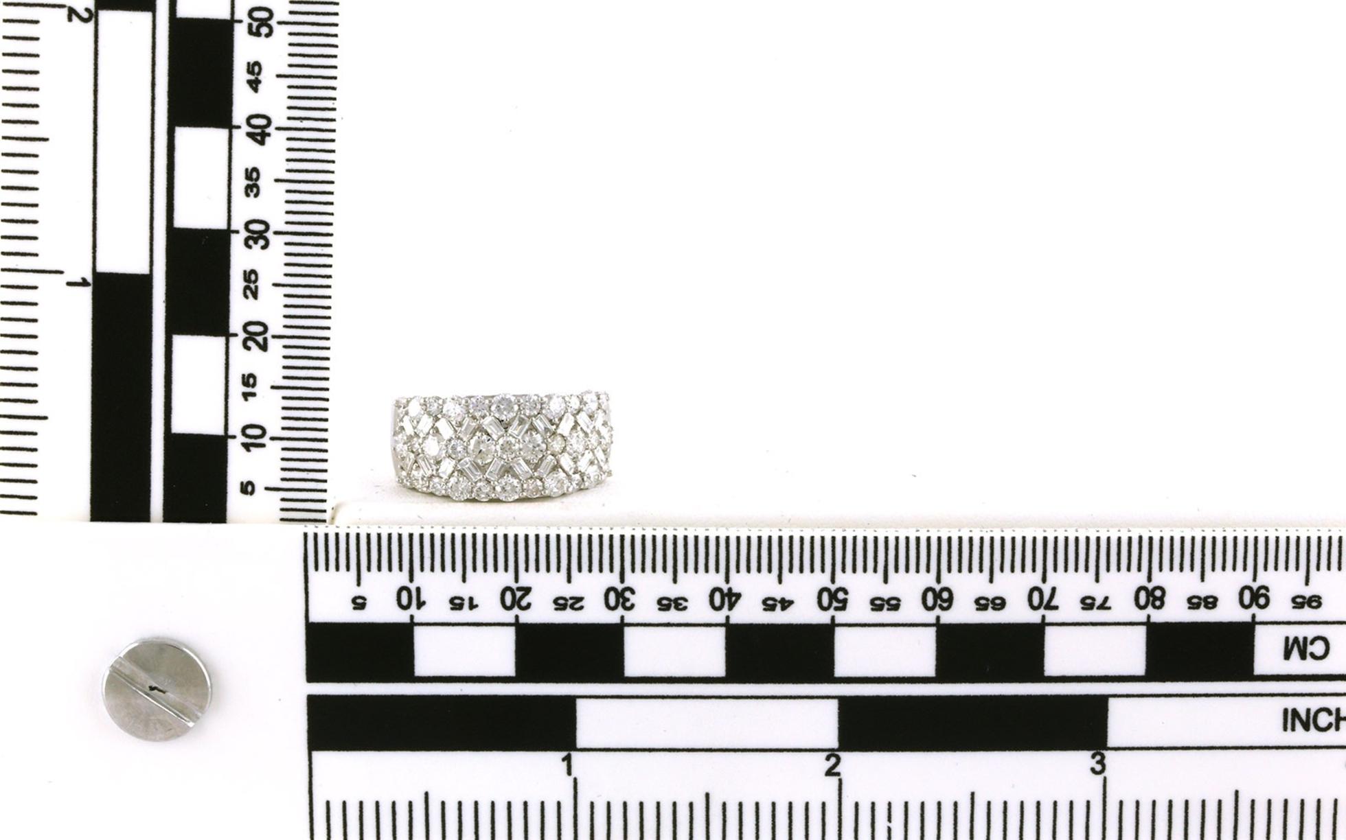 Wide 5-Row Pave Baguette-cut and Round Diamond Ring in White Gold (2.16cts TWT) scale
