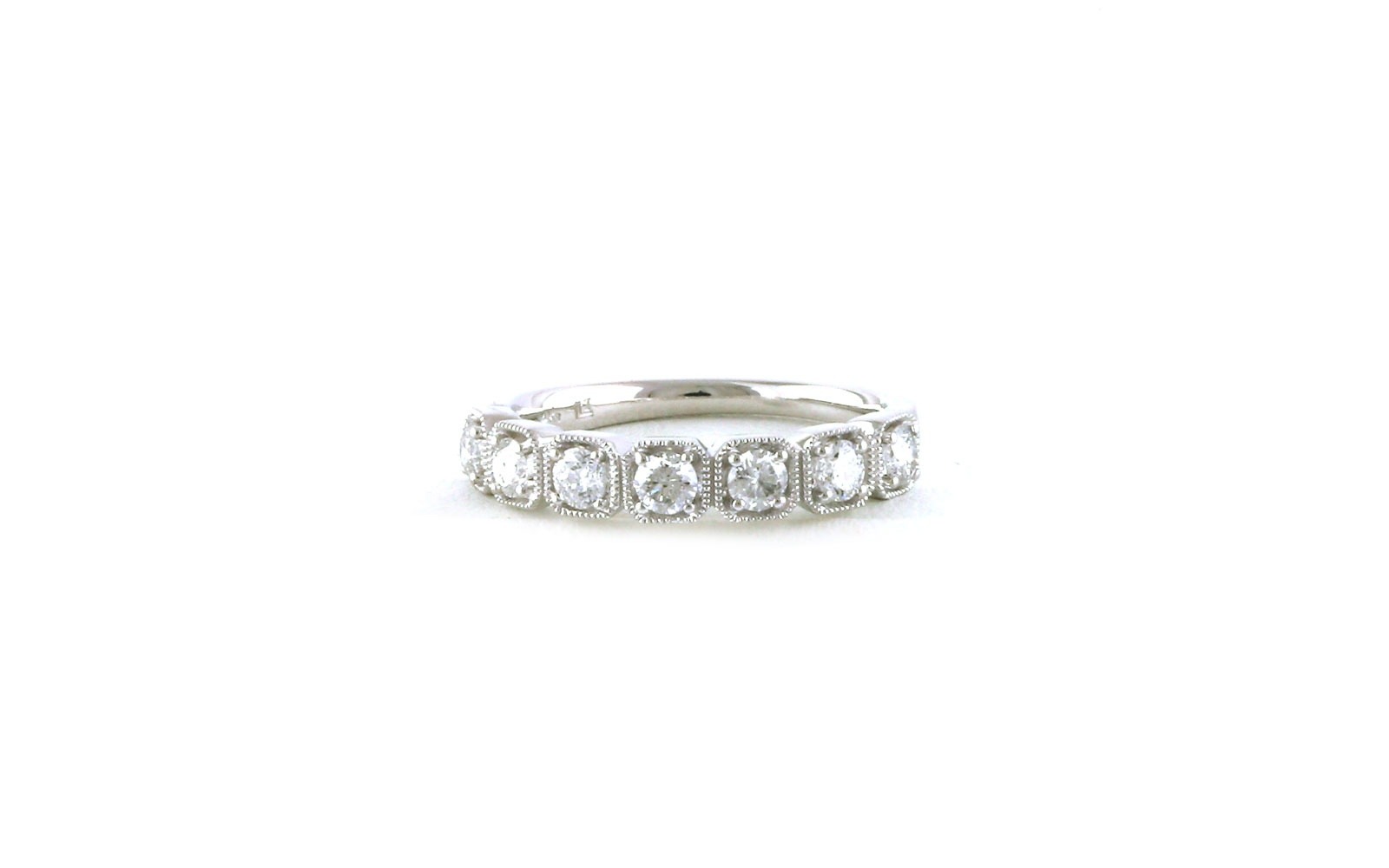 7-Stone Cushion-shaped Beaded Halo Diamond Wedding Band in White Gold (0.62cts TWT)