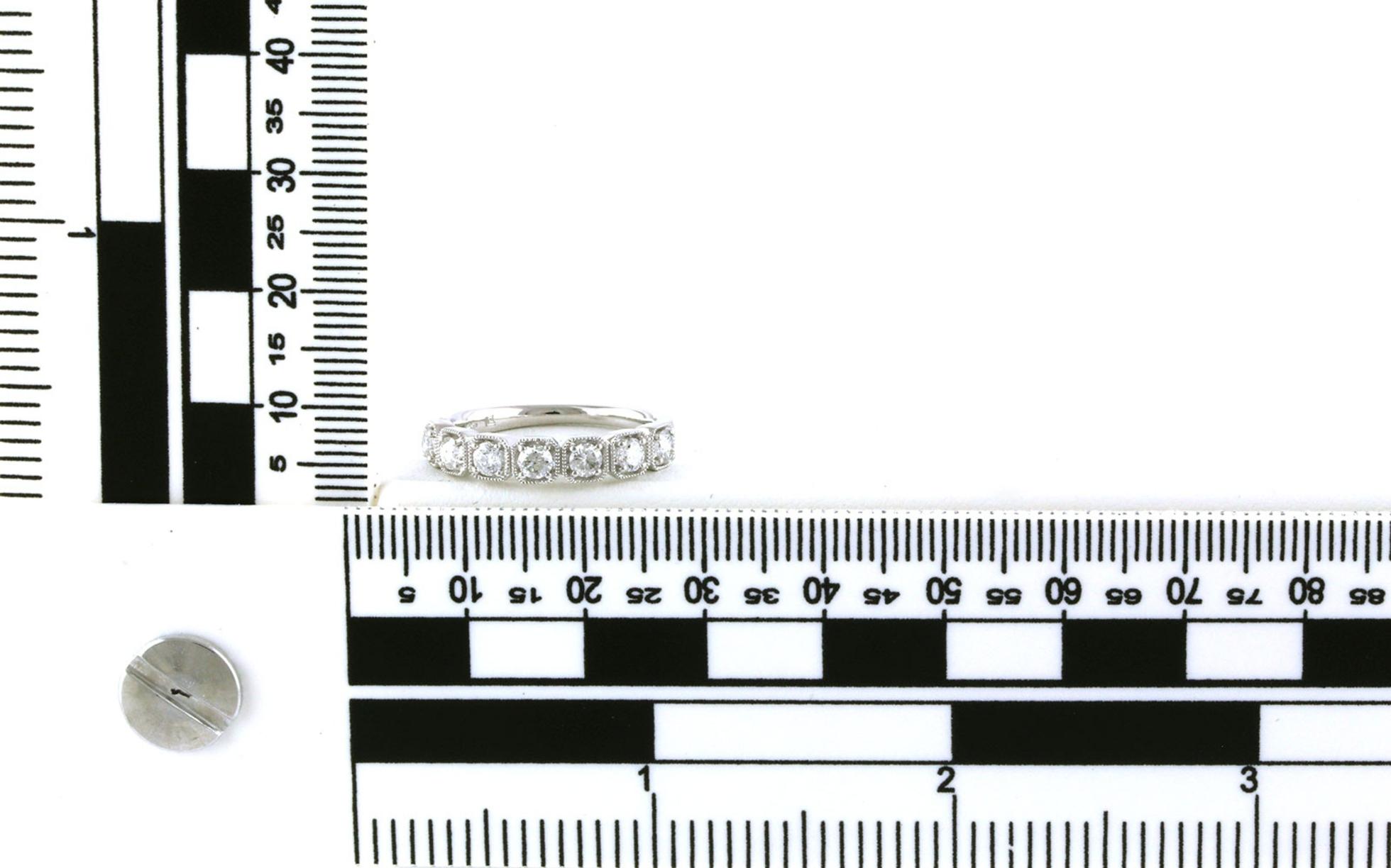 7-Stone Cushion-shaped Beaded Halo Diamond Wedding Band in White Gold (0.62cts TWT) scale