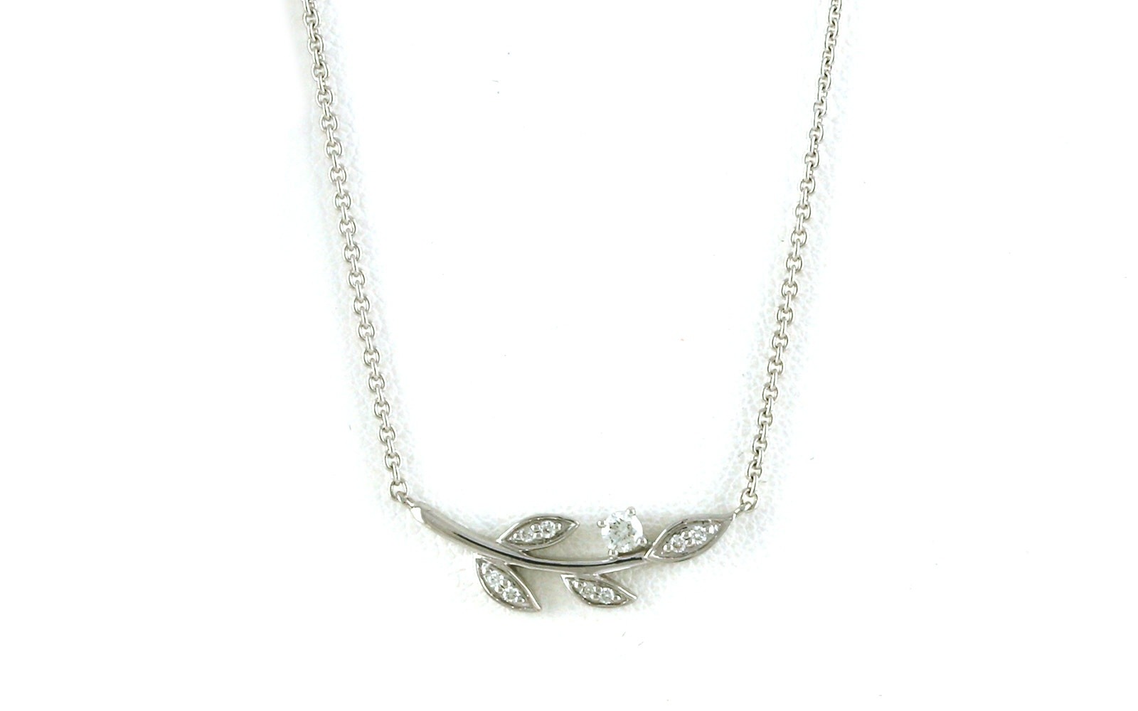 Leaves on Branch Diamond Necklace on Split Chain in White Gold (0.16cts TWT)