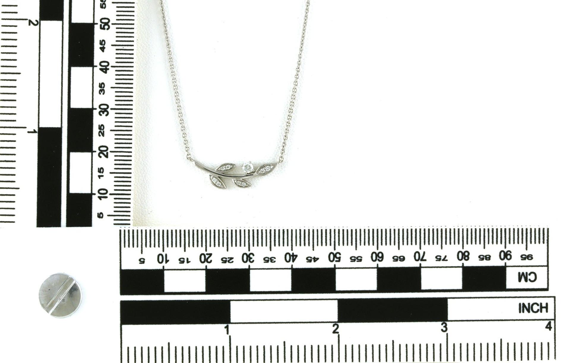 Leaves on Branch Diamond Necklace on Split Chain in White Gold (0.16cts TWT) scale
