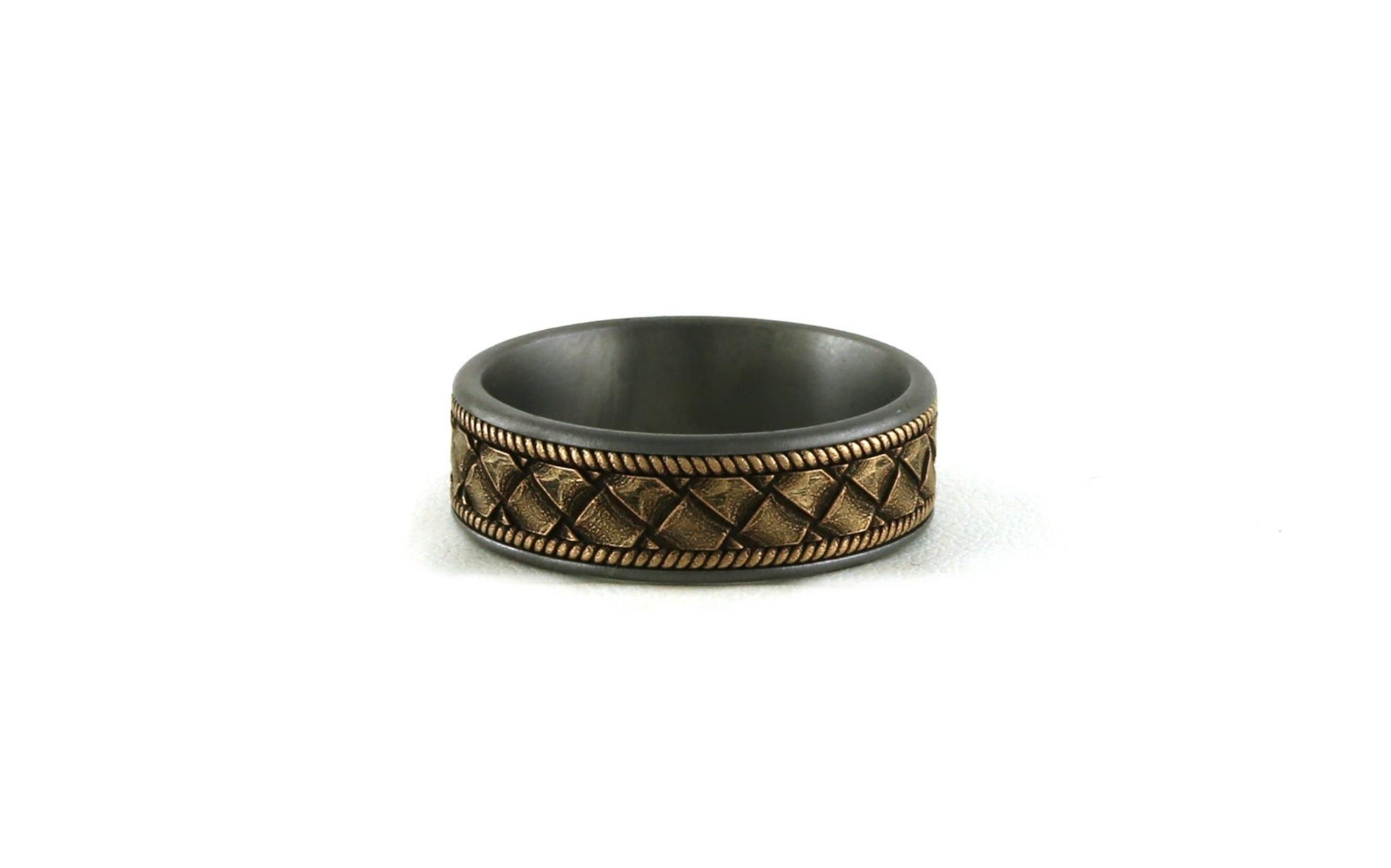 Flat Comfort Fit Basket Weave Wedding Band in Yellow Gold Center and Grey Tantalum Edge (sz 10)