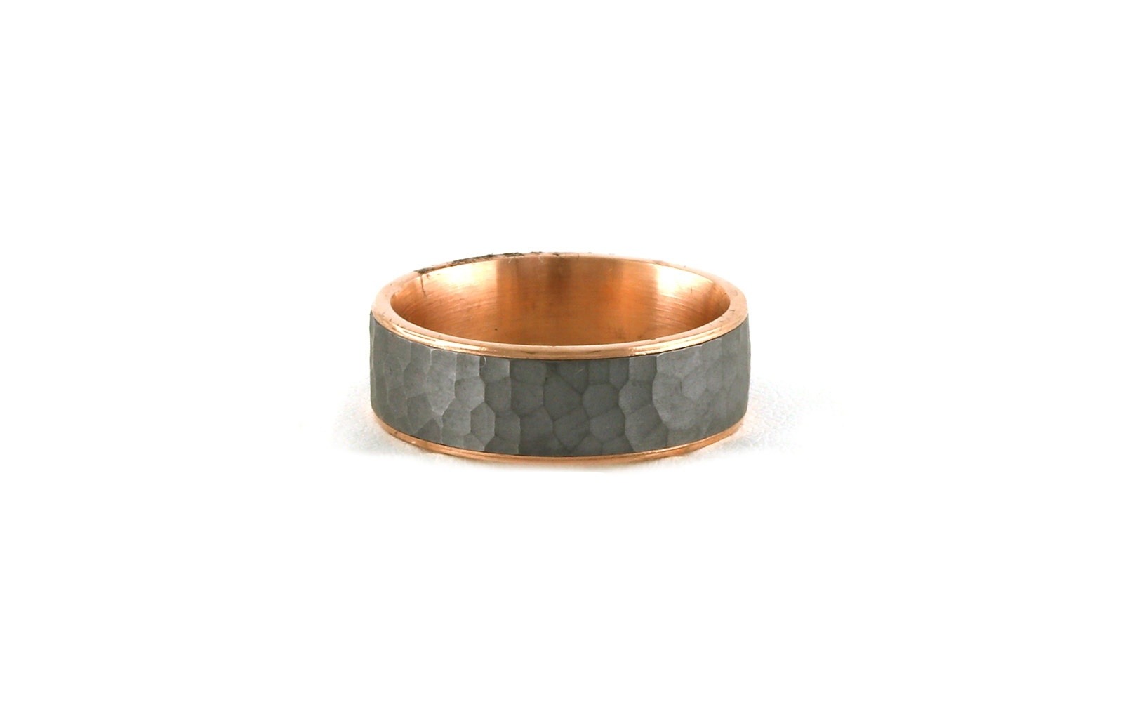 Flat Comfort Fit Wedding Band with Hammered Finish Center in Grey Tantalum and Yellow Gold Edge and Inside (sz 10)