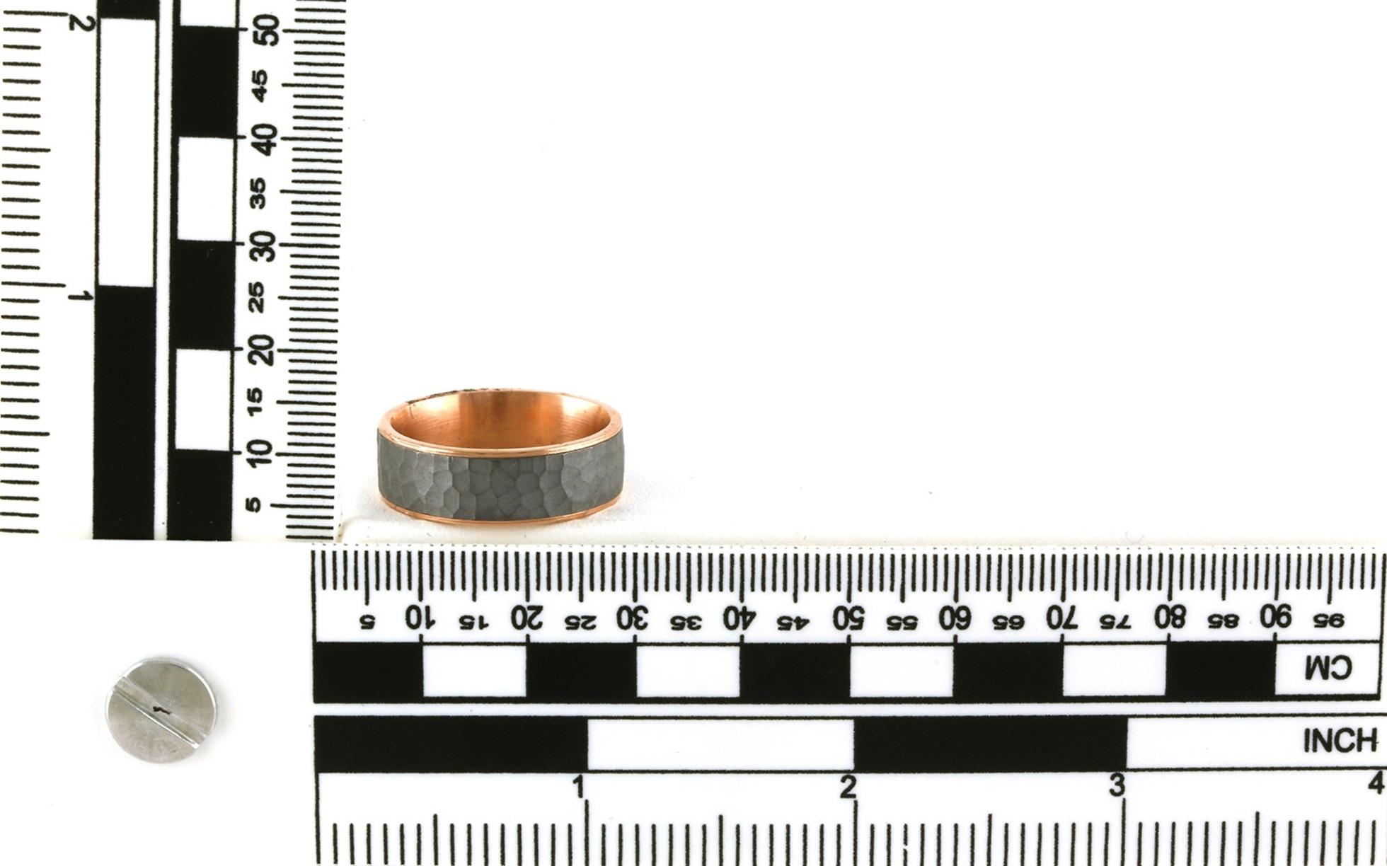 Flat Comfort Fit Wedding Band with Hammered Finish Center in Grey Tantalum and Yellow Gold Edge and Inside (sz 10) scale