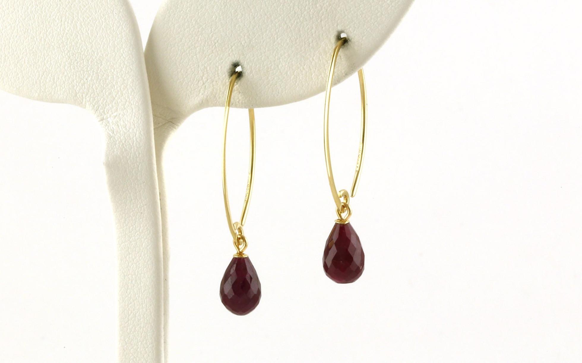 Sweep-Style Briolette Ruby Dangle Earrings in Yellow Gold