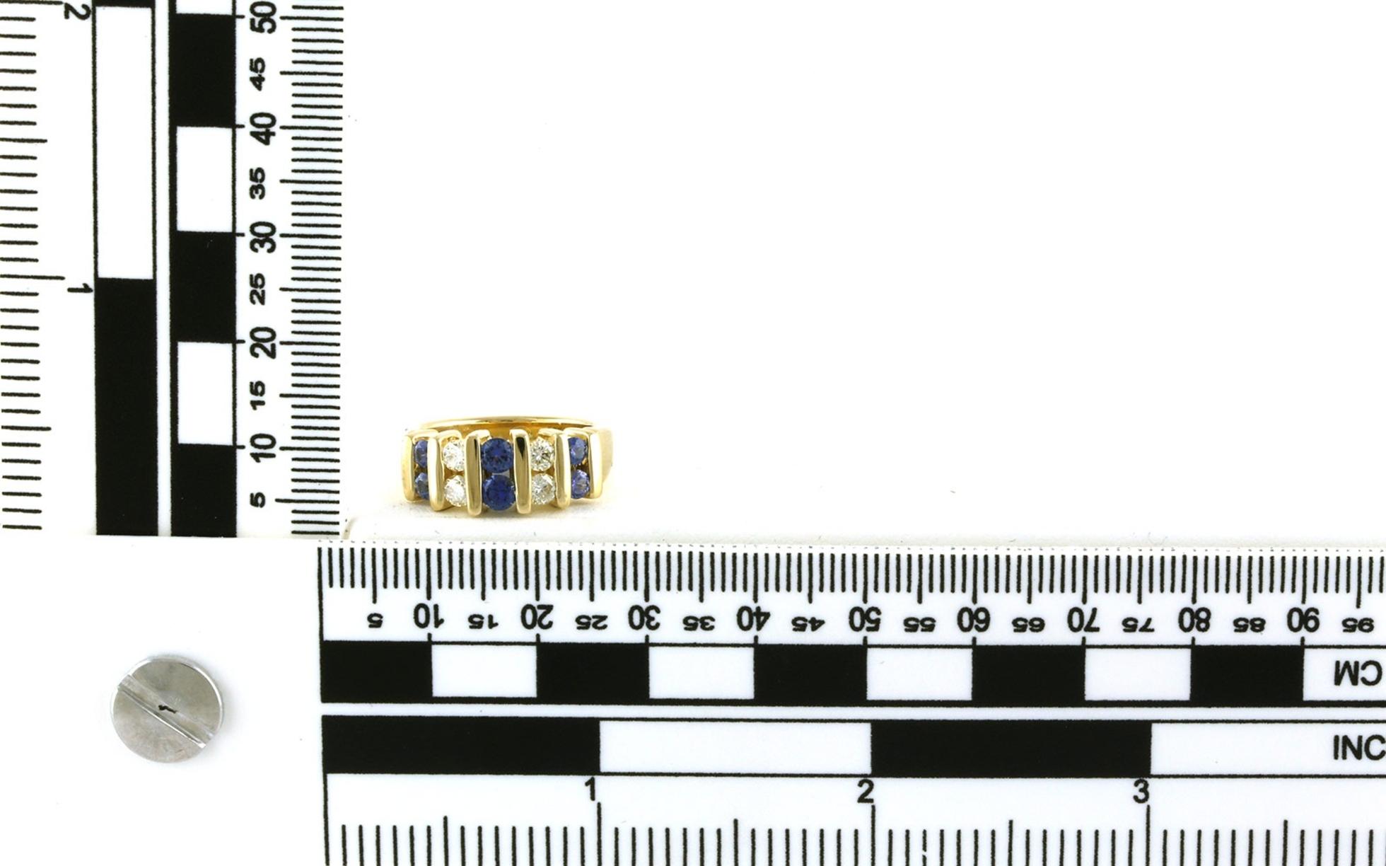 2-Row Bar-set Montana Yogo Sapphire and Diamond Ring in Yellow Gold (0.87cts TWT) scale