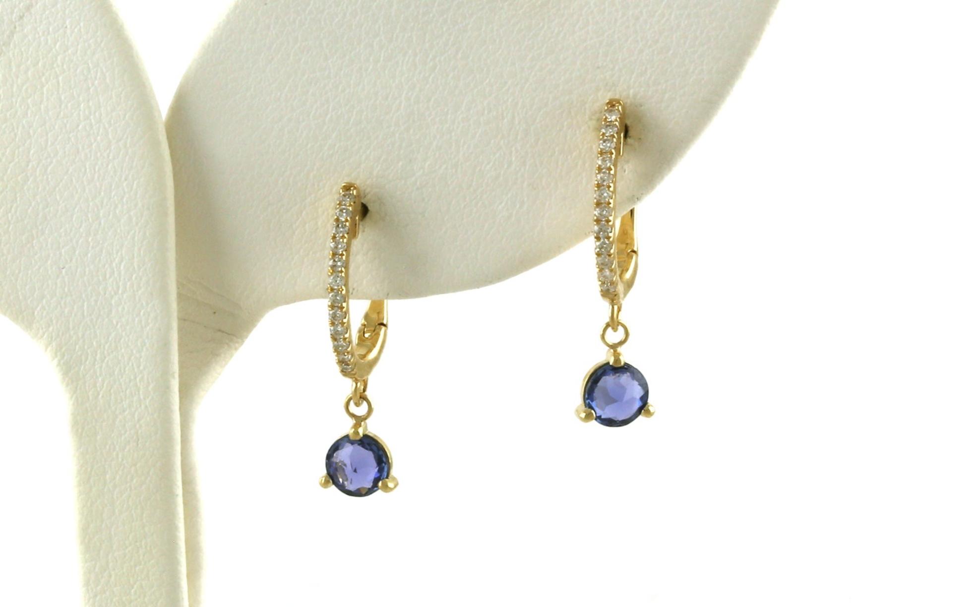 Montana Yogo Sapphire Dangle and Diamond Hoop Earrings in Yellow Gold (0.71cts TWT)