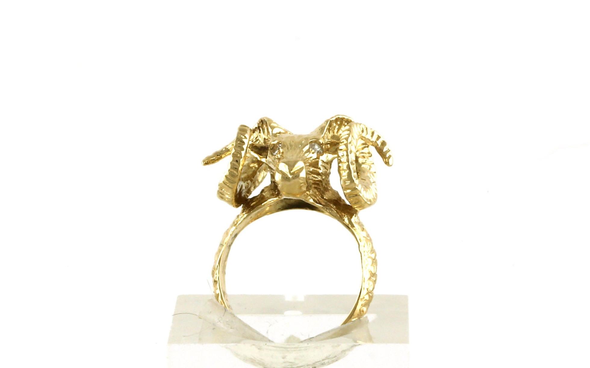 Estate Piece: Ram's Head Ring with Diamond Eyes in Yellow Gold (0.03cts TWT) side