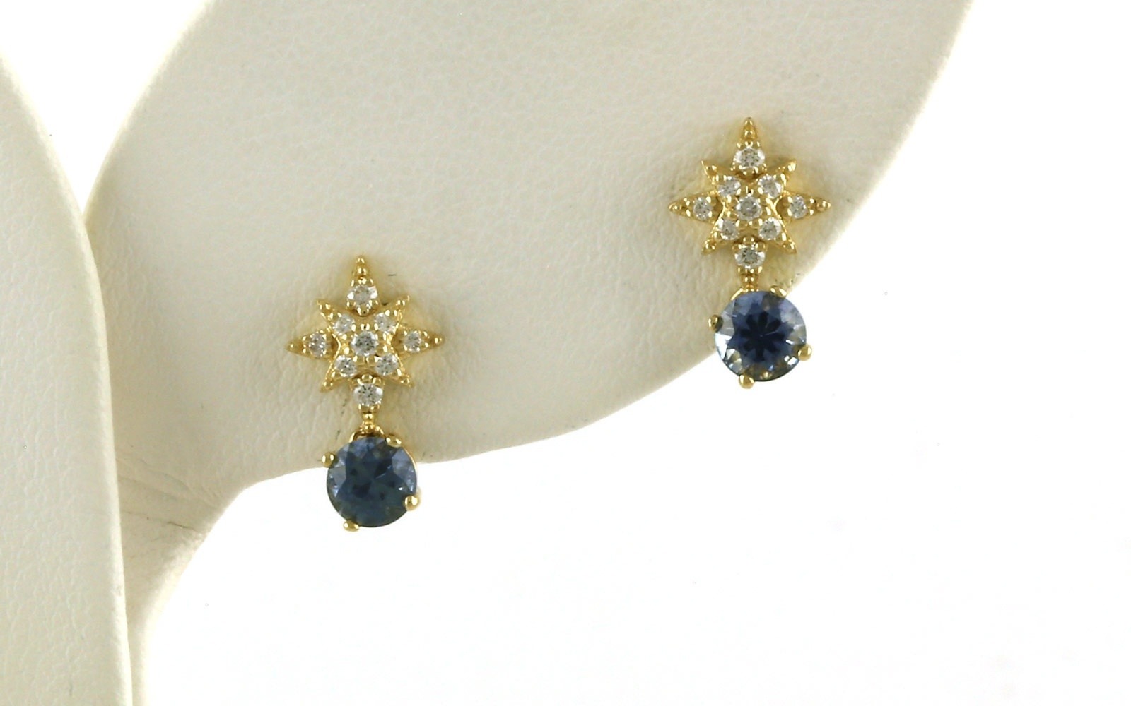 Starburst Drop Diamond and Montana Sapphire Earrings (0.72cts TWT)