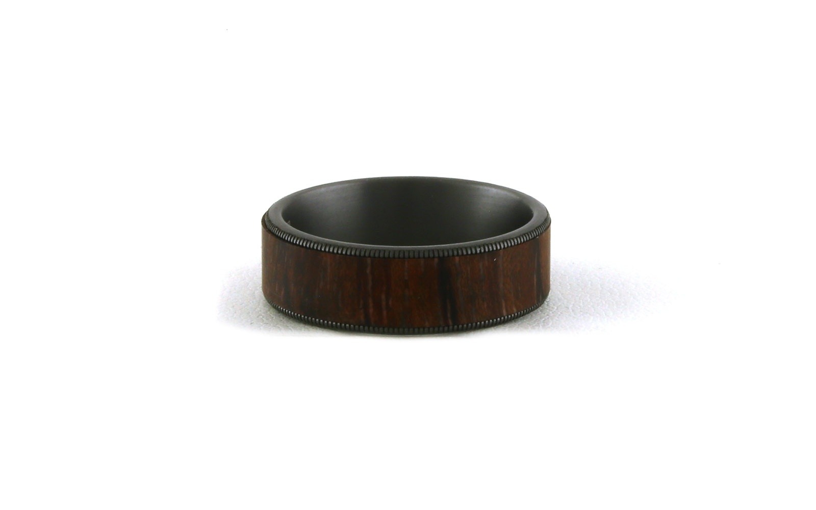 Gray Tantalum Milgrain Edge Cherry Wood Inlay Wedding Band Size 10