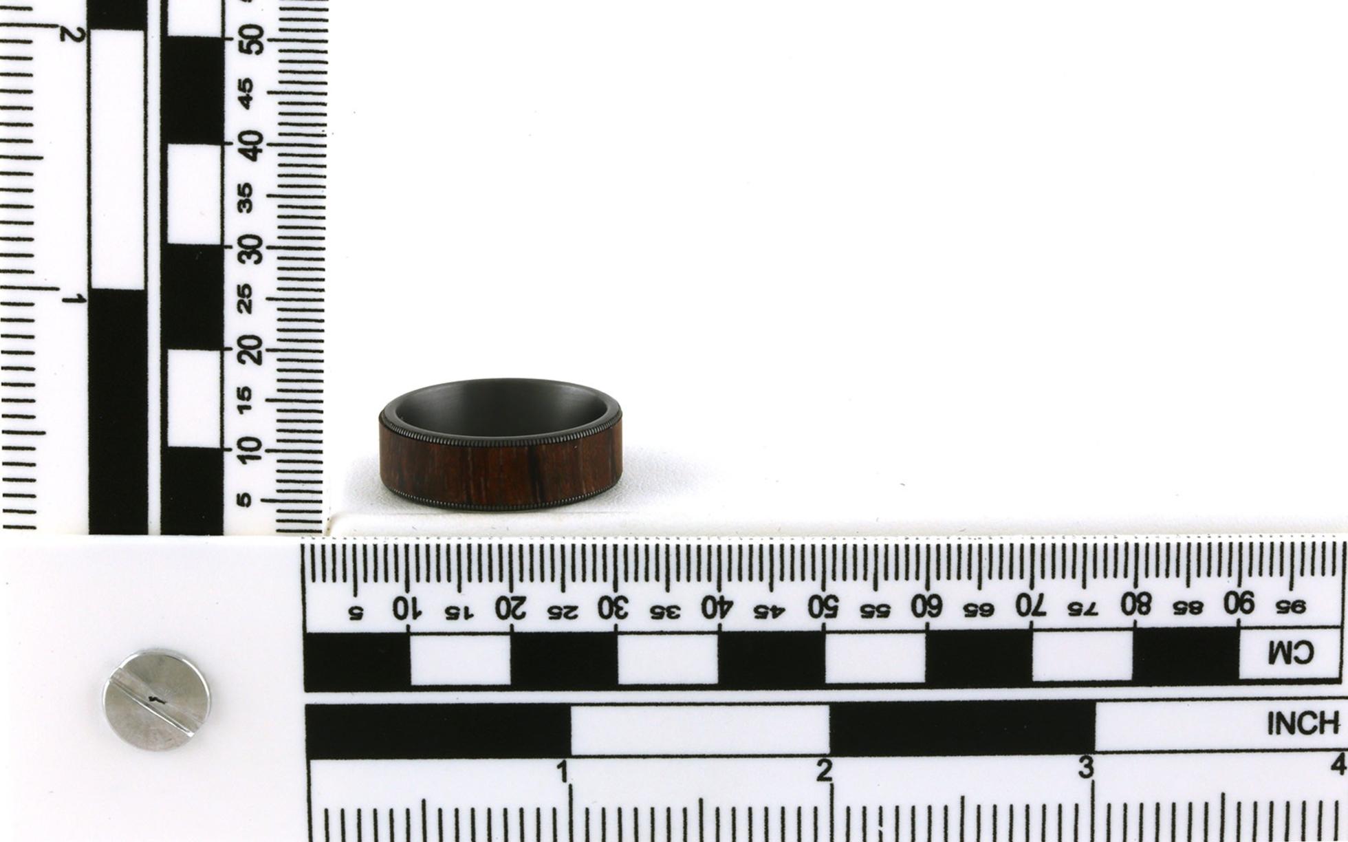 Milgrain Edge Cherry Wood Inlay Wedding Band in Gray Tantalum (Sz 10) scale