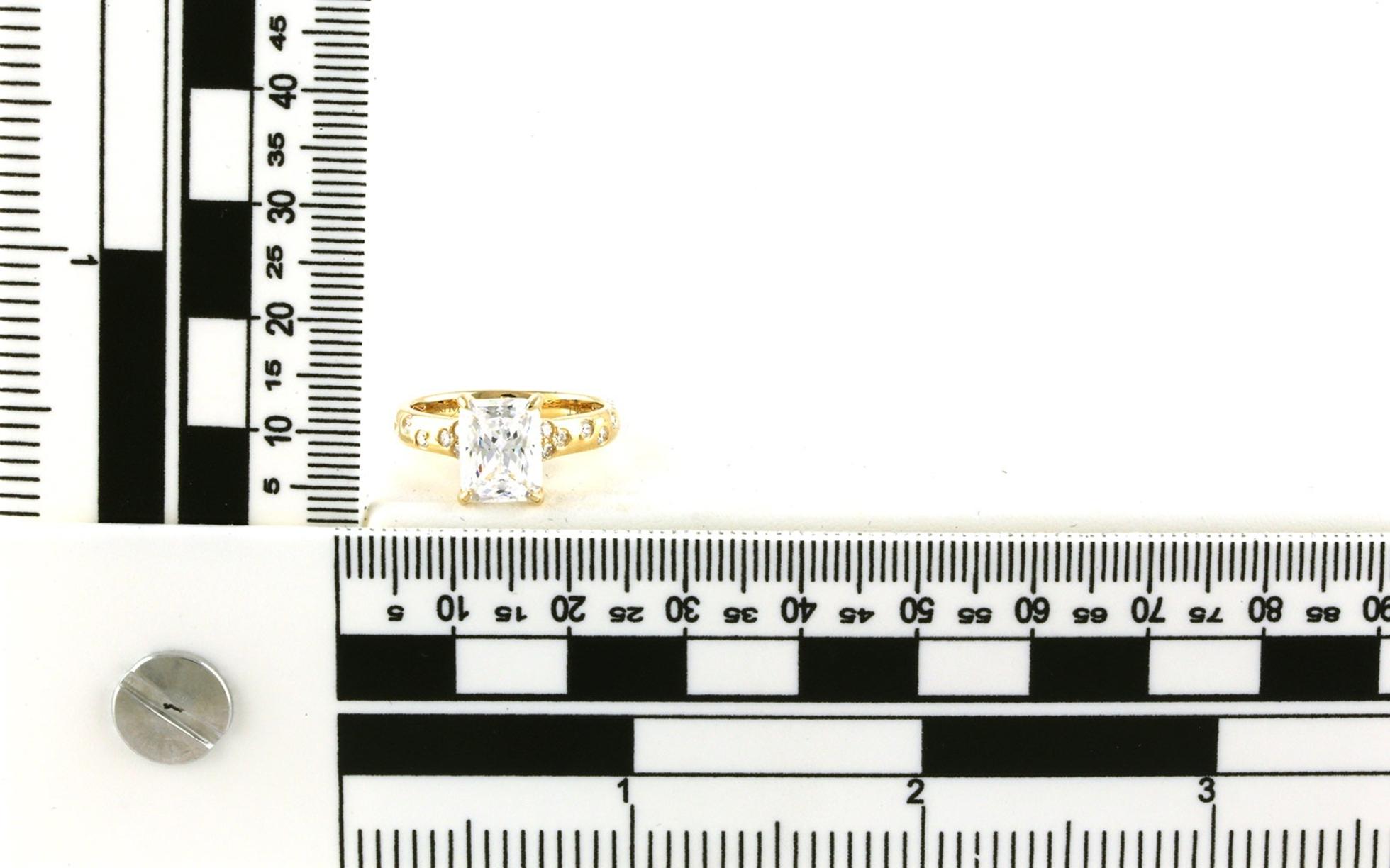 4-Prong Pave Diamonds Flush-Set with one Radiant-cut Cubioc Zirconium Ring in Yellow Gold (0.33ctw TWT) scale