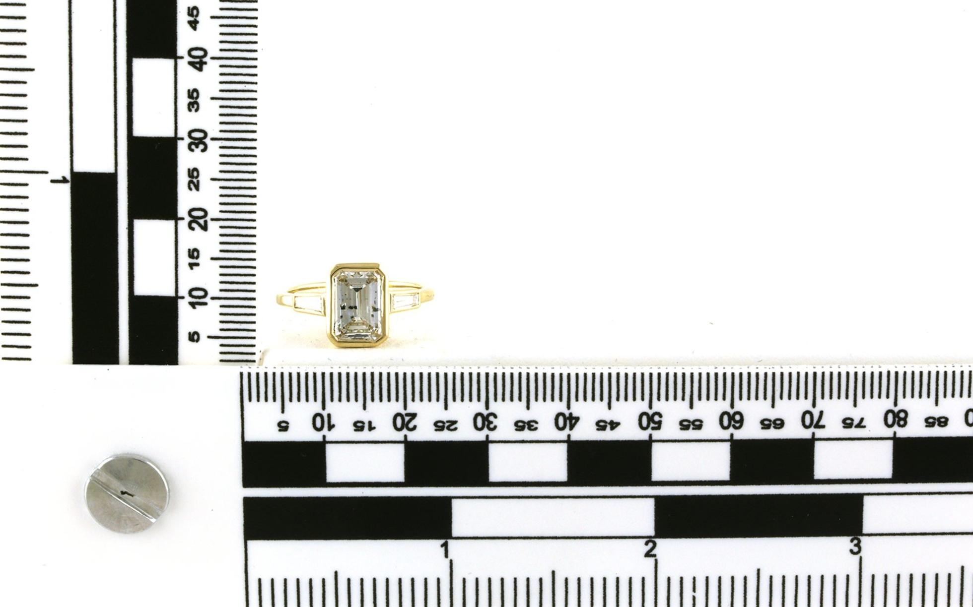 3-Stone Bezel-Set Emerald-Cut and Baguette-Cut Diamond Engagement Ring (2.34cts TWT) scale