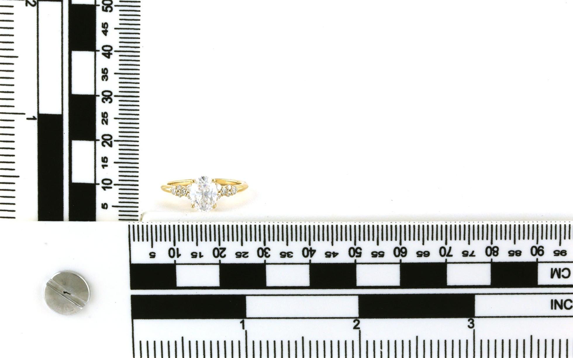 4-Prong Oval Center with Cluster Sides and Pave Diamonds ring in Yellow Gold (1.33ctw TWT) scale