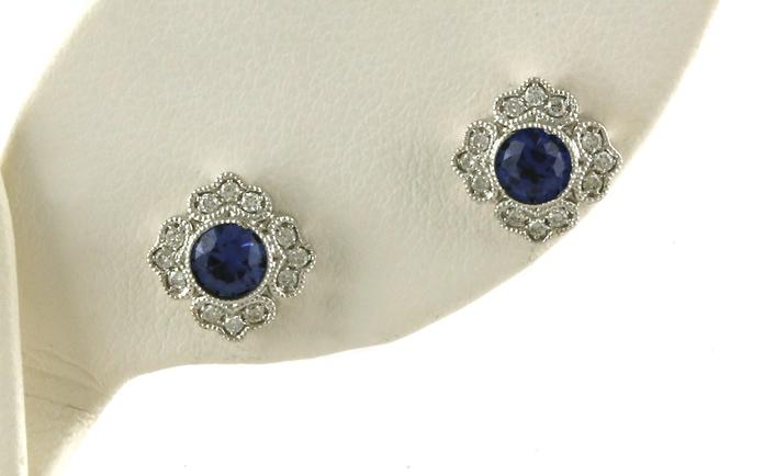 content/products/Vintage Style Halo Stud Montana Yogo Sapphire and Diamond Earrings in White Gold (0.64cts TWT)