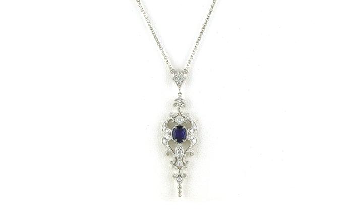 content/products/Antique Style Drop Montana Yogo Sapphire and Diamond Necklace in White Gold (0.52cts TWT)