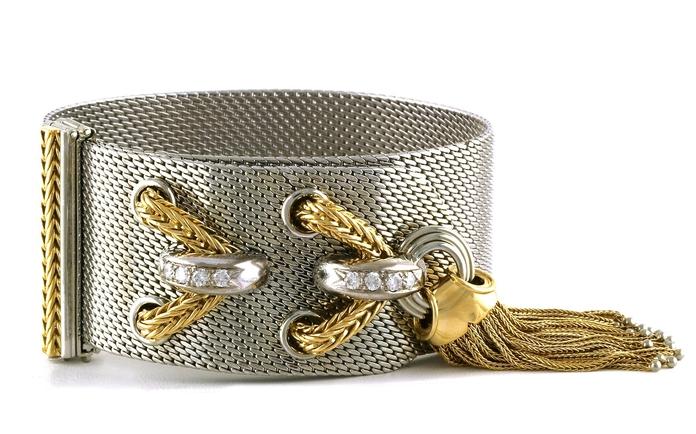 content/products/Estate Piece Belt & Tassel Diamond Two Tone Bracelet in White and Yellow Gold (0.50cts TWT)
