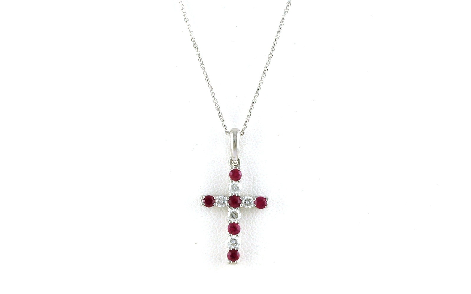 Ruby and Diamond Cross Necklace in White Gold (0.57cts TWT)