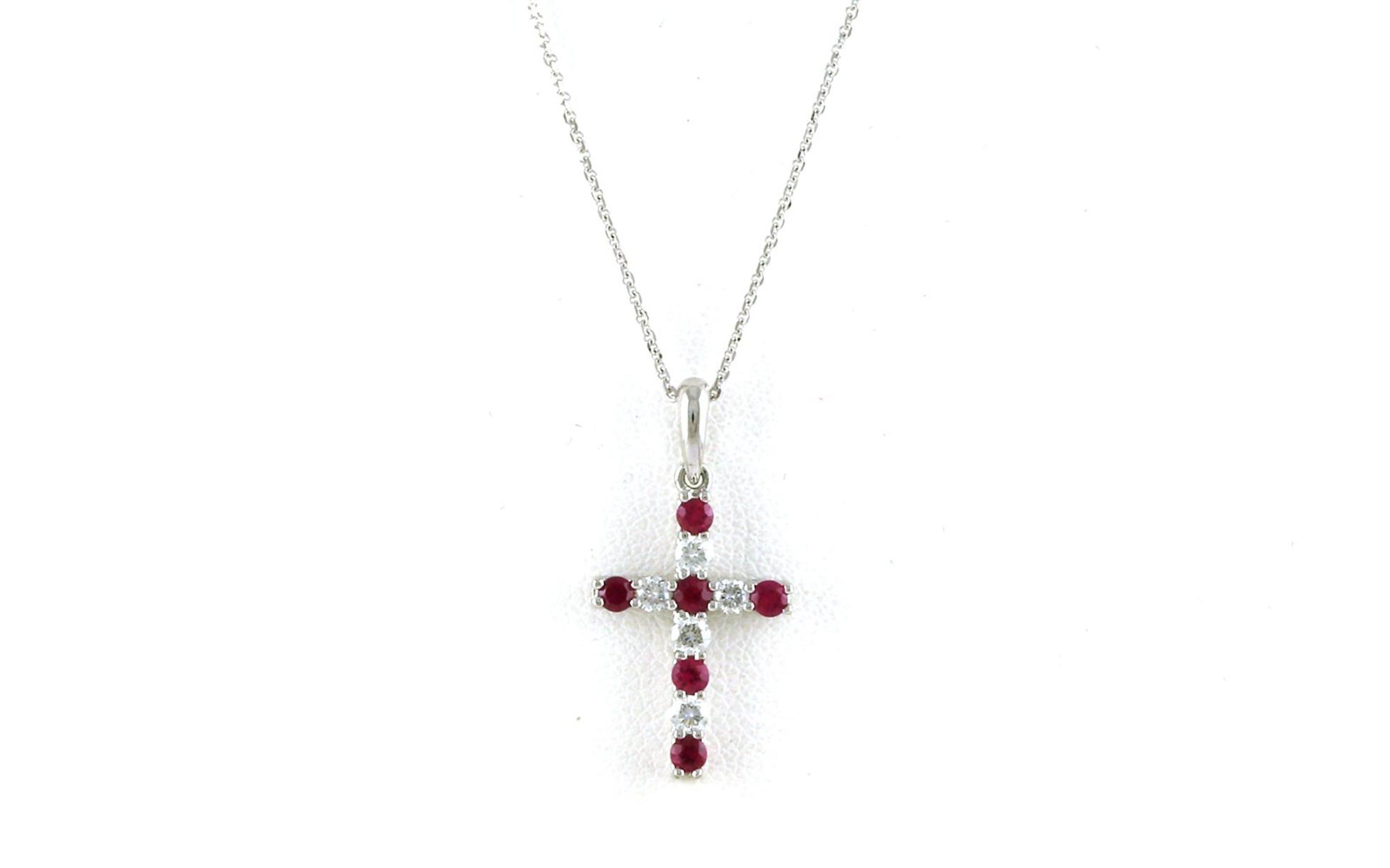 Ruby and Diamond Cross Necklace in White Gold (0.57cts TWT)