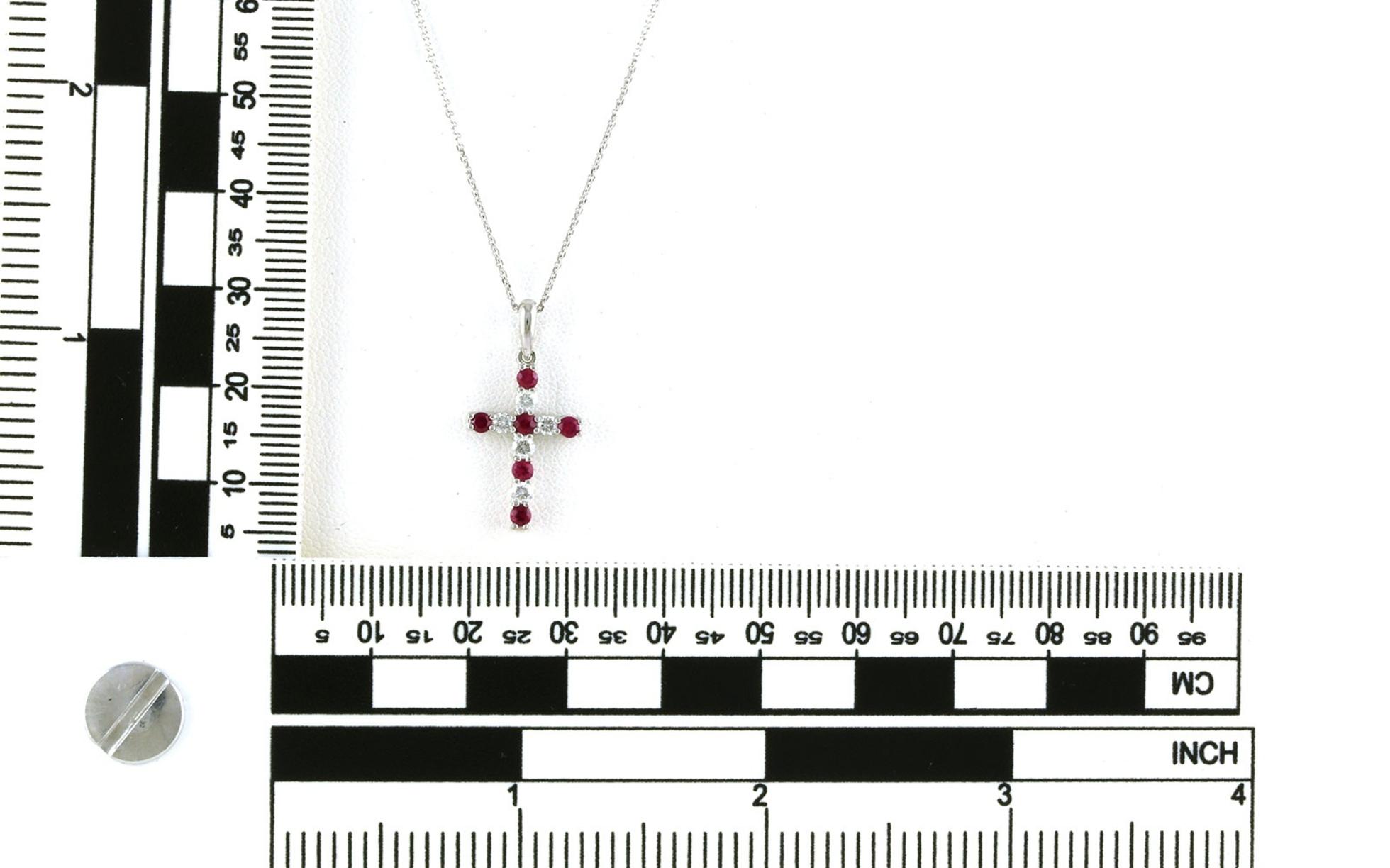 Ruby and Diamond Cross Necklace in White Gold (0.57cts TWT) scale