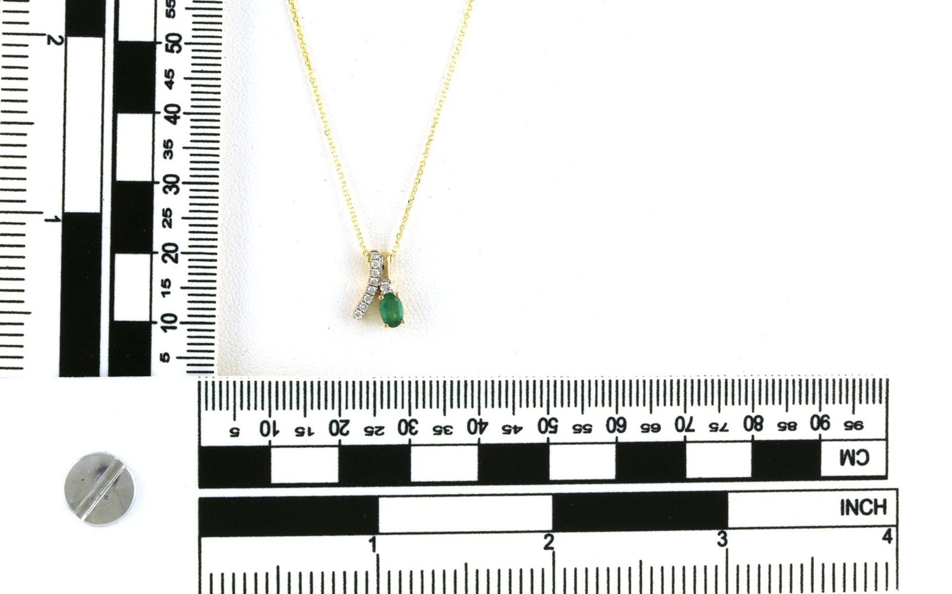 Ribbon Drop Emerald and Diamond Two Tone Necklace in Yellow and White Gold (0.26cts TWT) scale