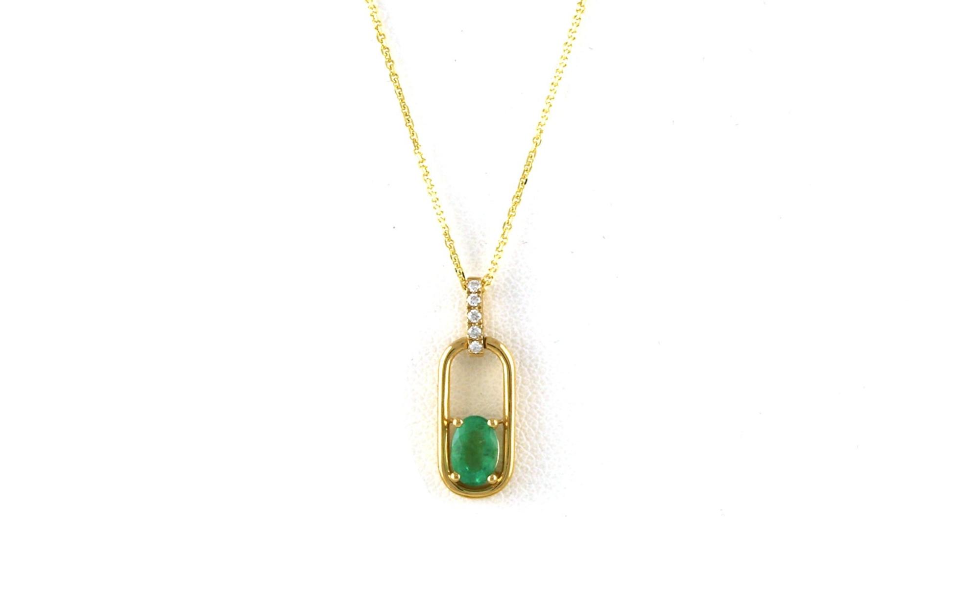 4-Prong and Pave Emerald and Diamond Two Tone Necklace in Yellow and White Gold (0.49cts TWT)