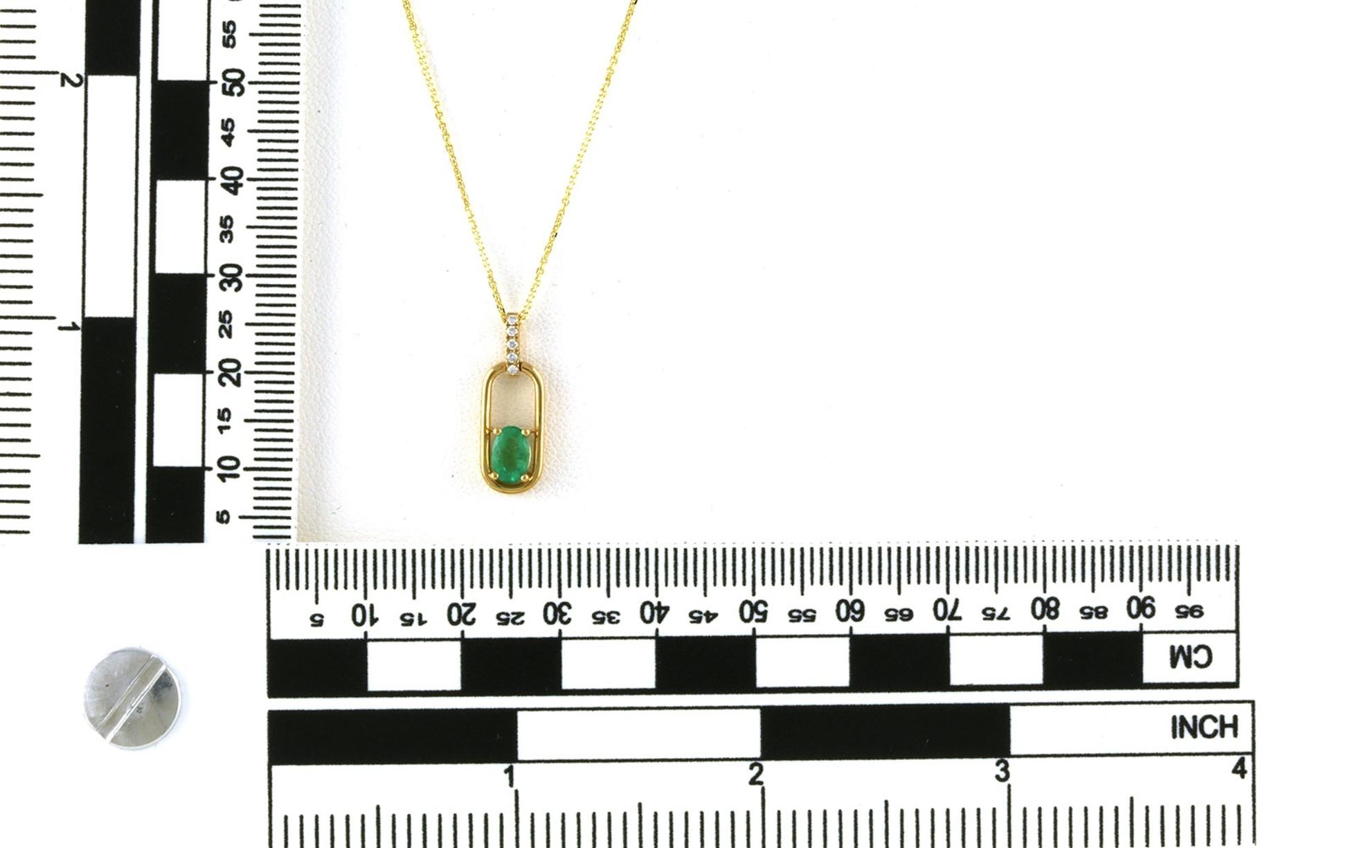 4-Prong and Pave Emerald and Diamond Two Tone Necklace in Yellow and White Gold (0.49cts TWT) scale