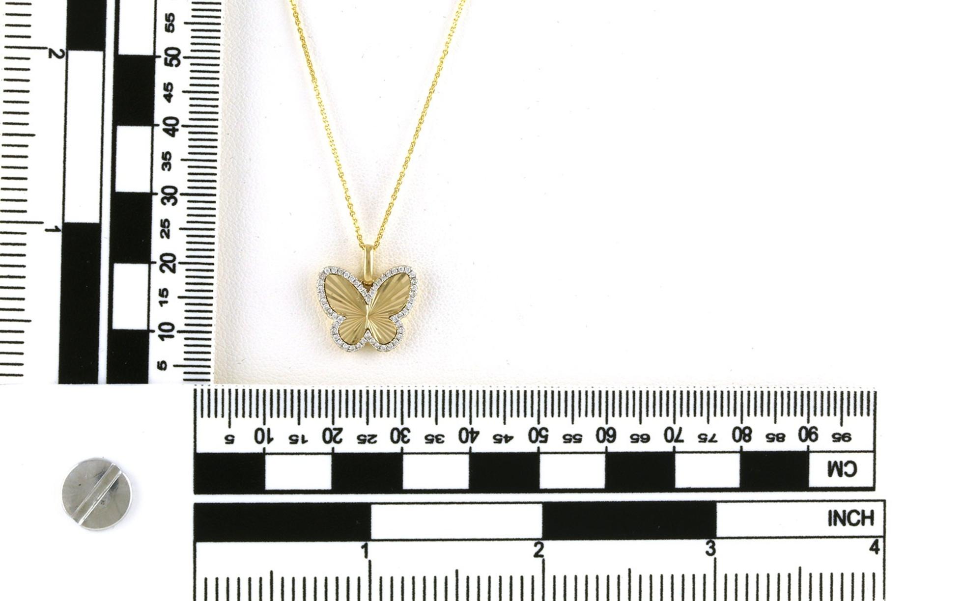 Fluted Butterfly with Pave Edge Diamond Necklace in Yellow Gold (0.15cts TWT) scale