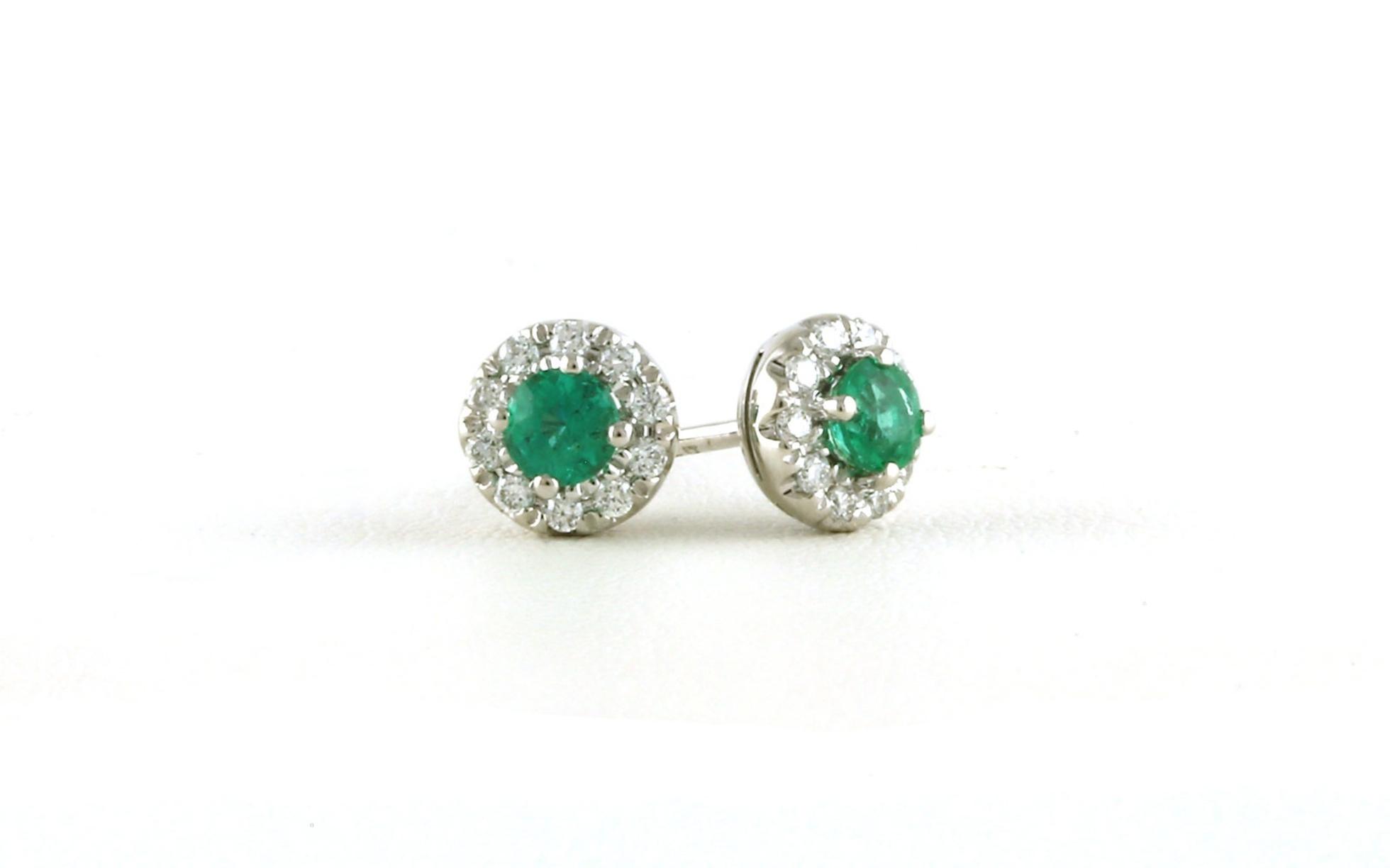 Emerald and Diamond Halo Earrings in White Gold (0.53cts TWT)